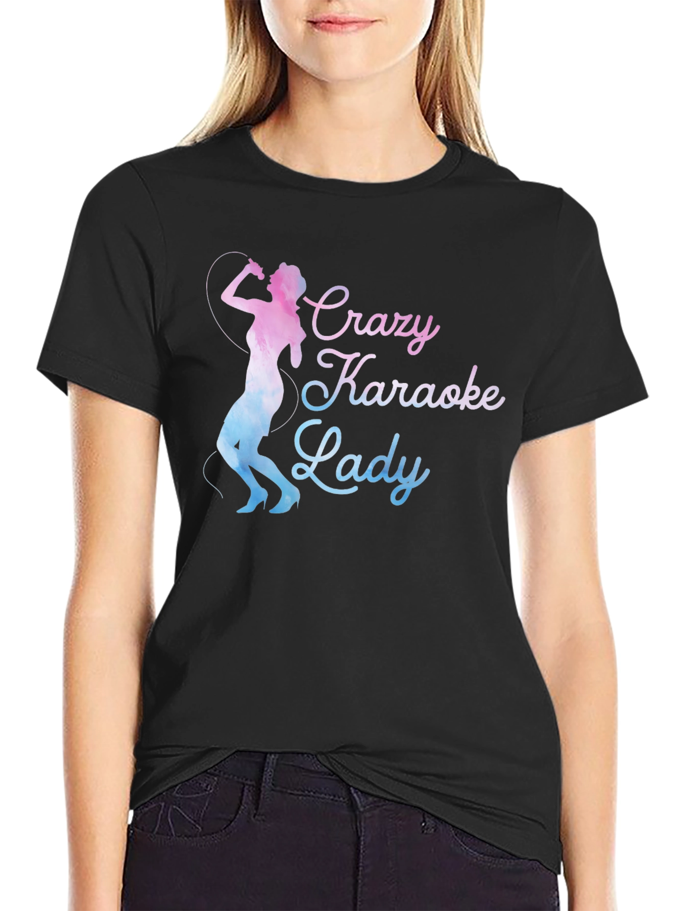 Crazy Karaoke Lady Graphic Tee Shirt