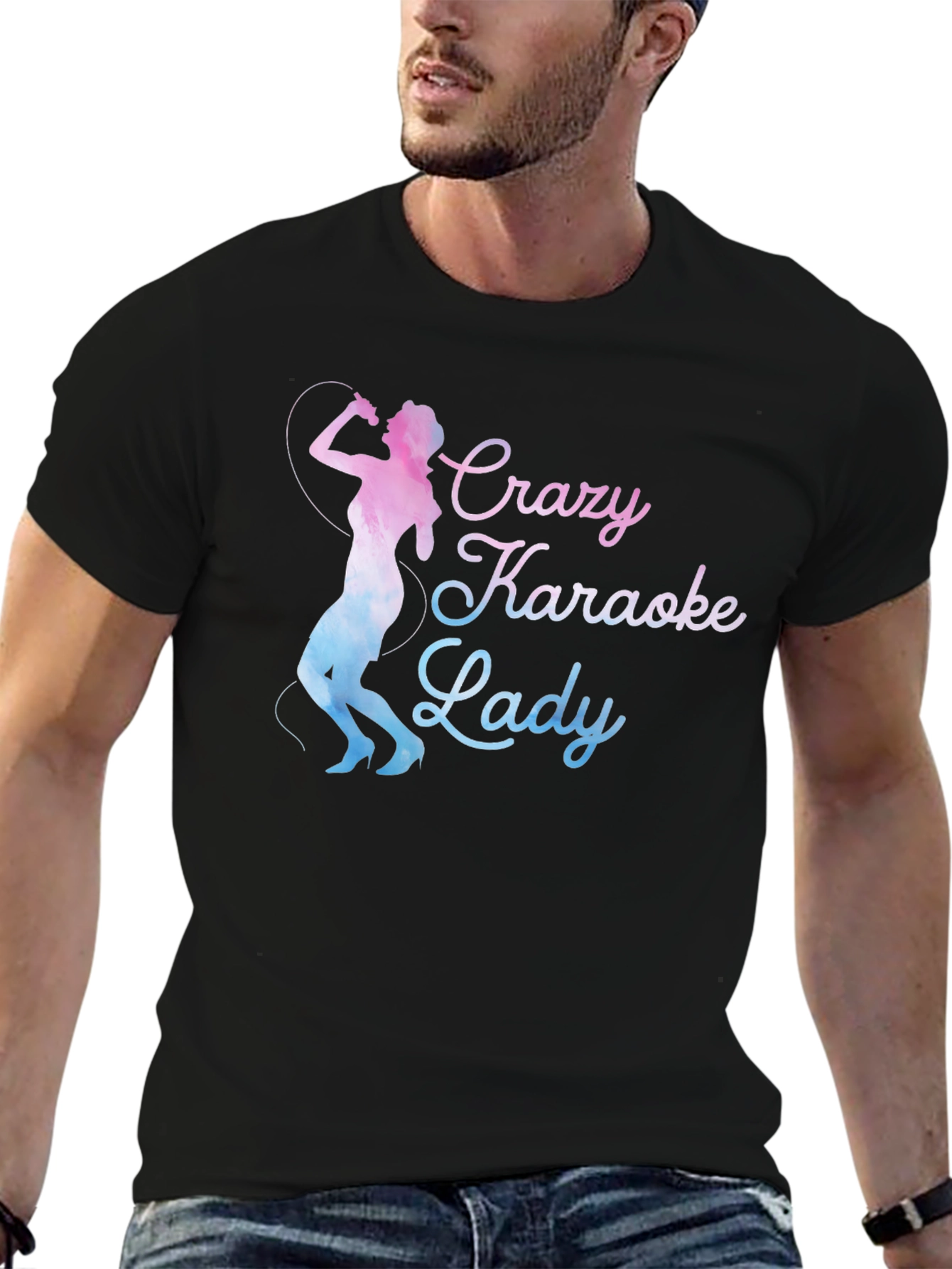 Crazy Karaoke Lady Graphic Tee Shirt