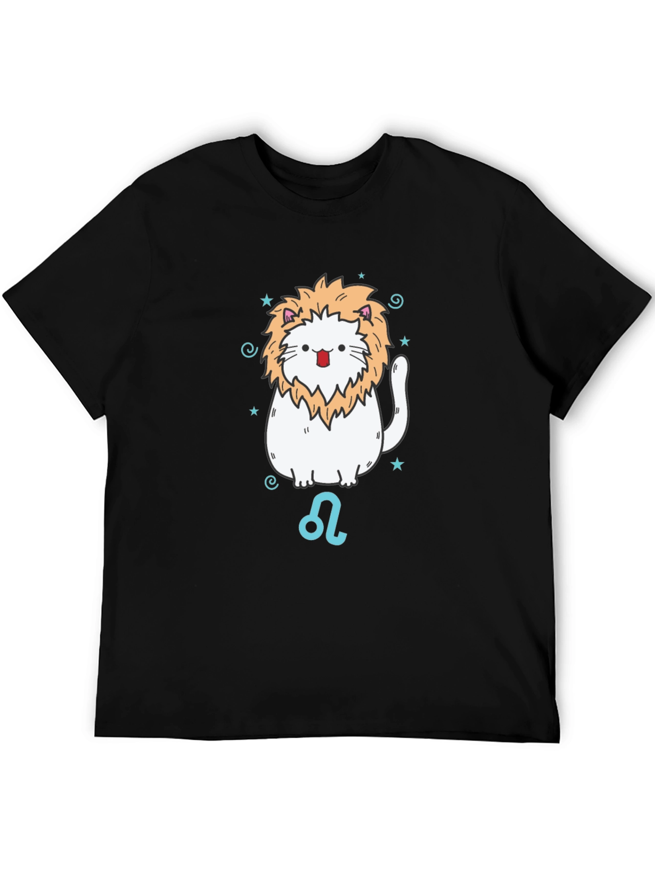 Leo Zodiac Cat T-Shirt - Black Cotton Tee
