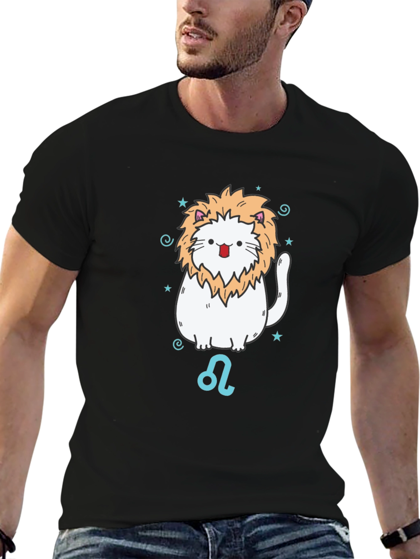 Leo Zodiac Cat T-Shirt - Black Cotton Tee