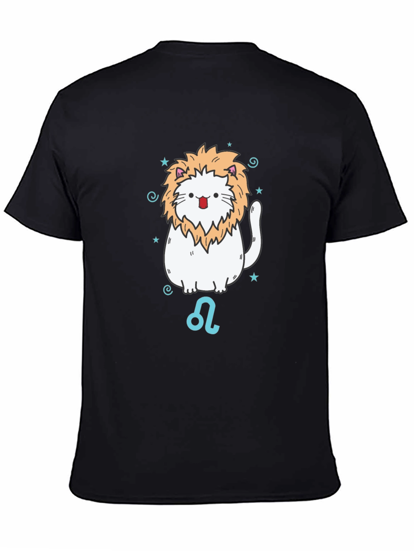 Leo Zodiac Cat T-Shirt - Black Cotton Tee