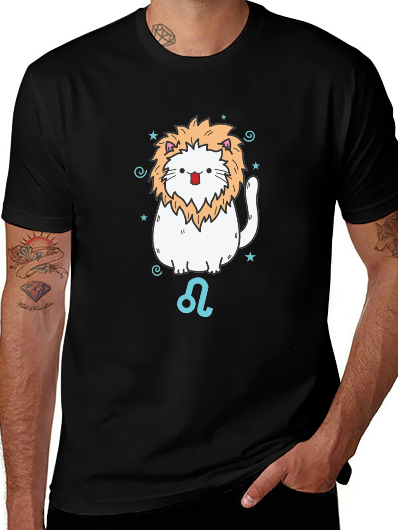 Leo Zodiac Cat T-Shirt - Black Cotton Tee