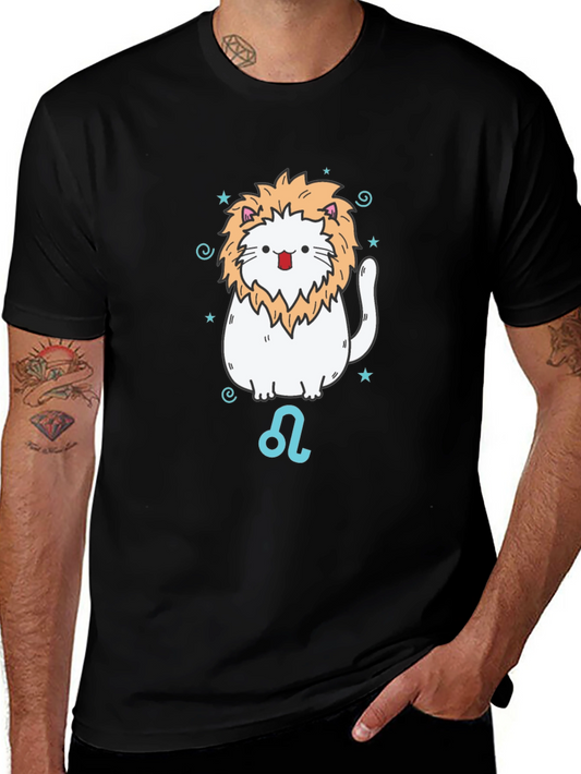 Leo Zodiac Cat T-Shirt - Black Cotton Tee