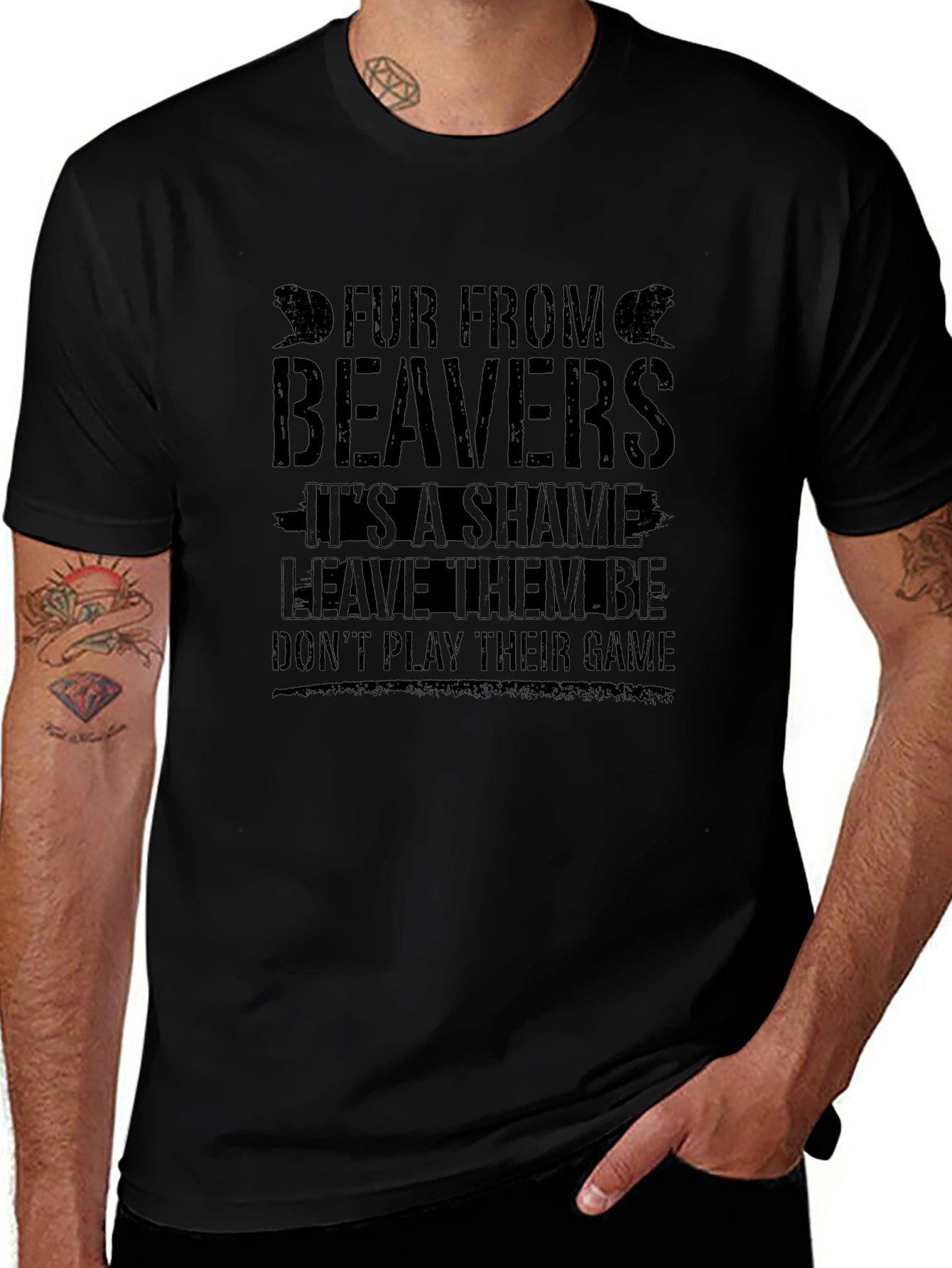 Fur From Beavers Black Graphic T-Shirt