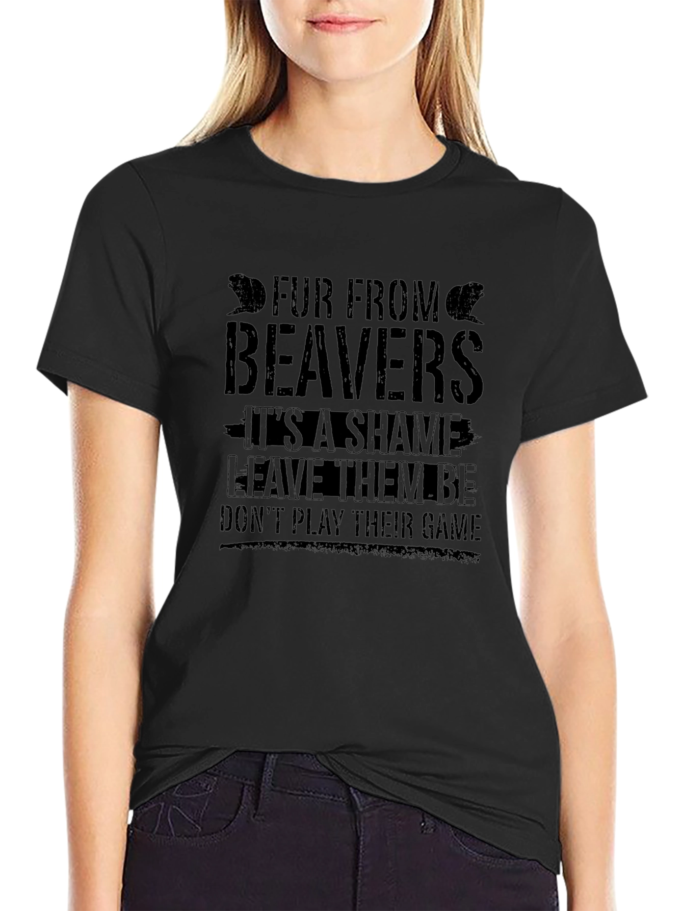 Fur From Beavers Black Graphic T-Shirt
