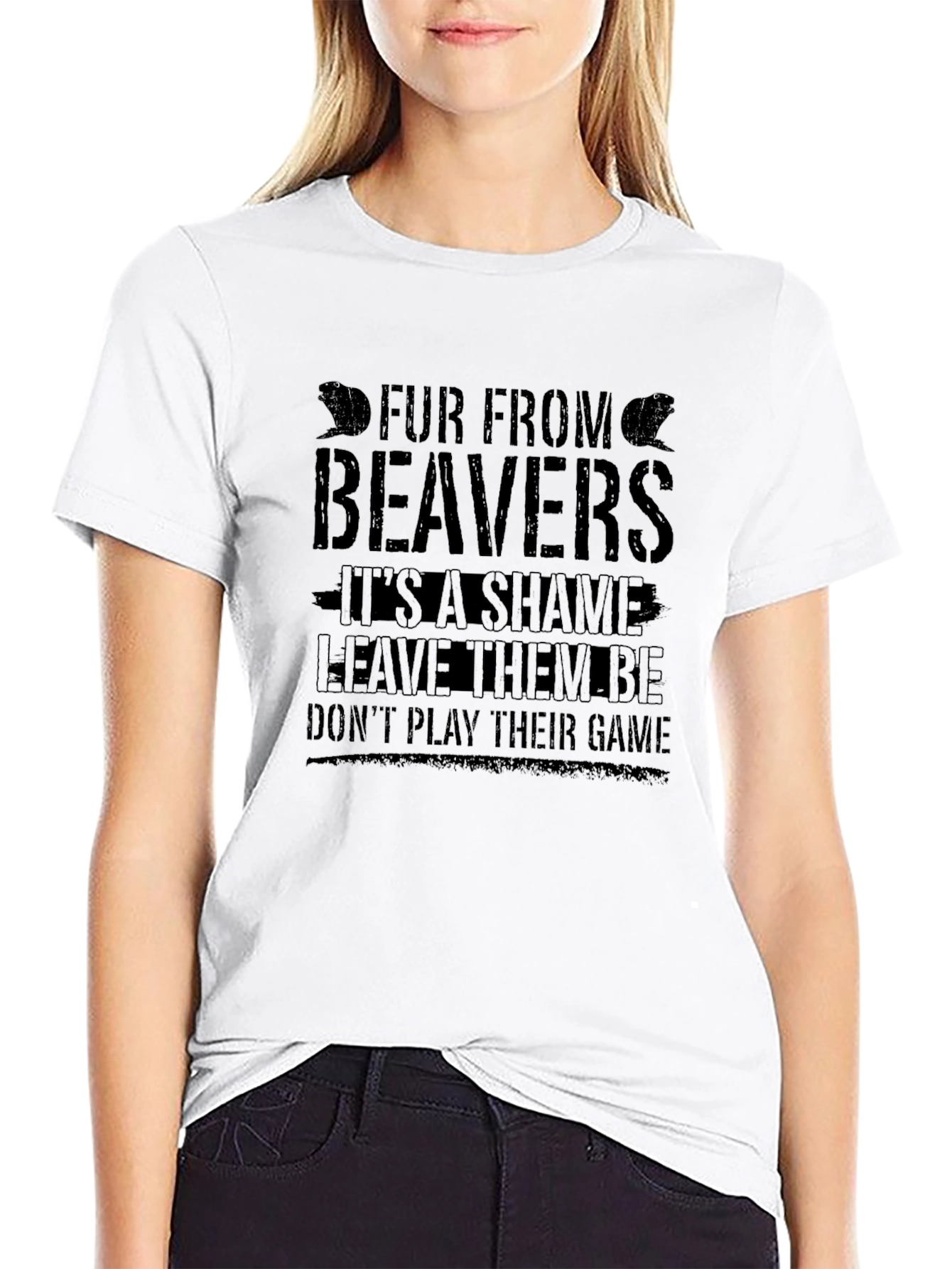 Fur From Beavers Black Graphic T-Shirt