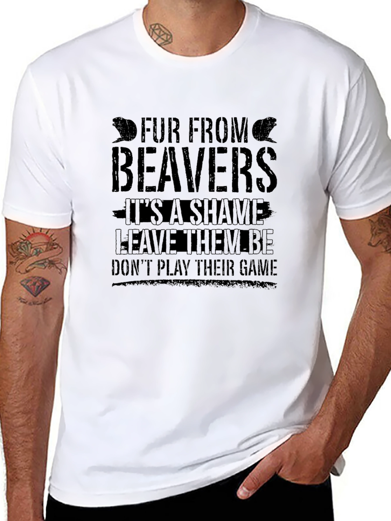 Fur From Beavers Black Graphic T-Shirt