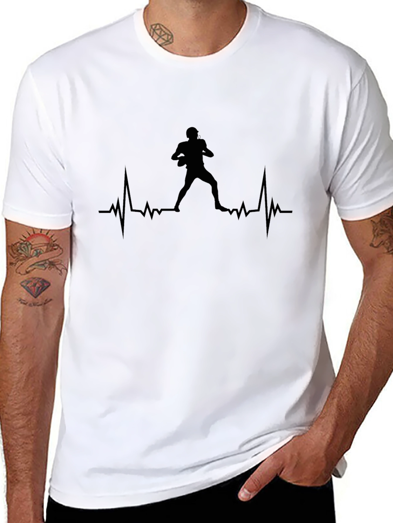 Football Heartbeat T-Shirt - Black Jersey