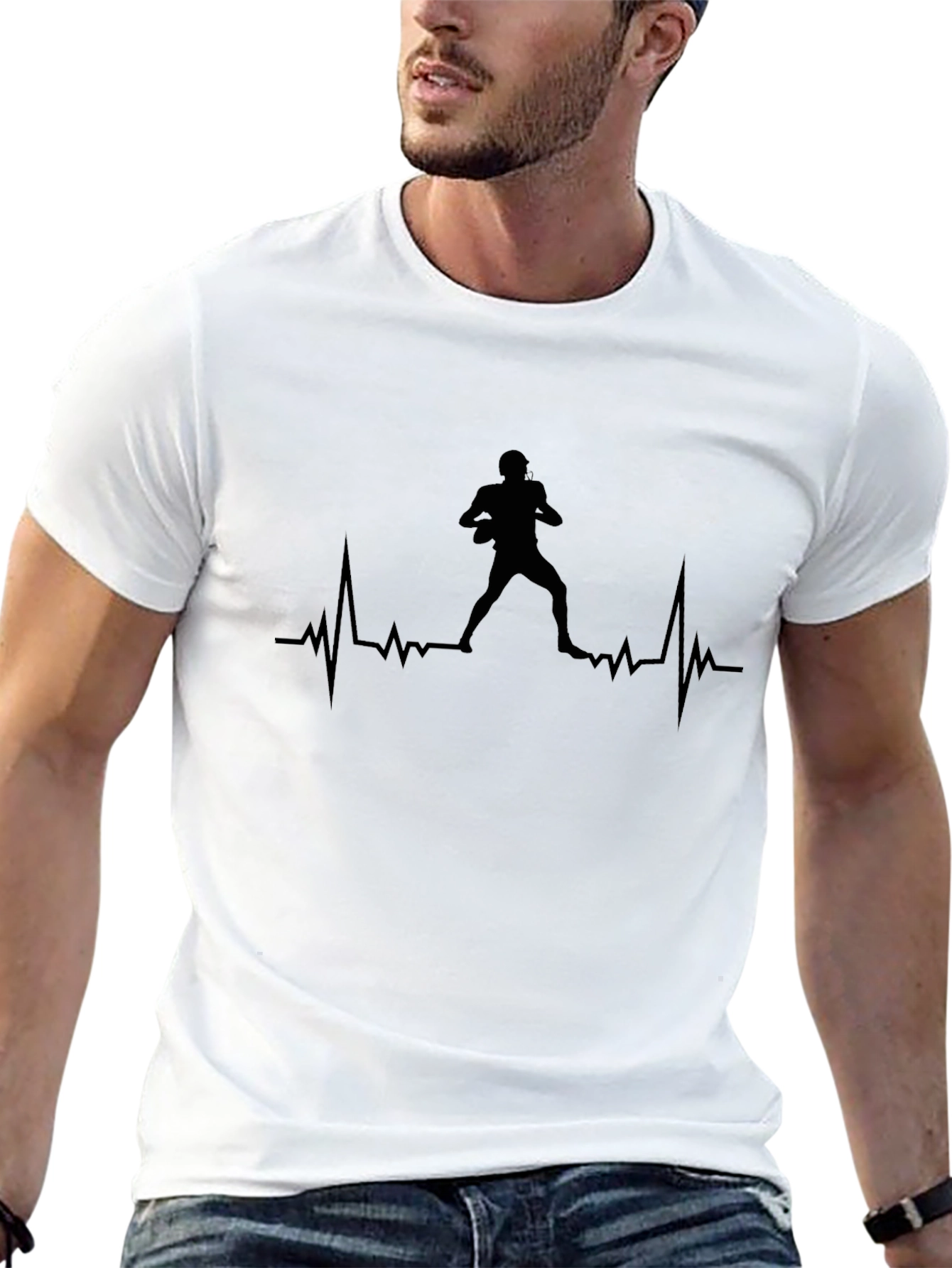 Football Heartbeat T-Shirt - Black Jersey