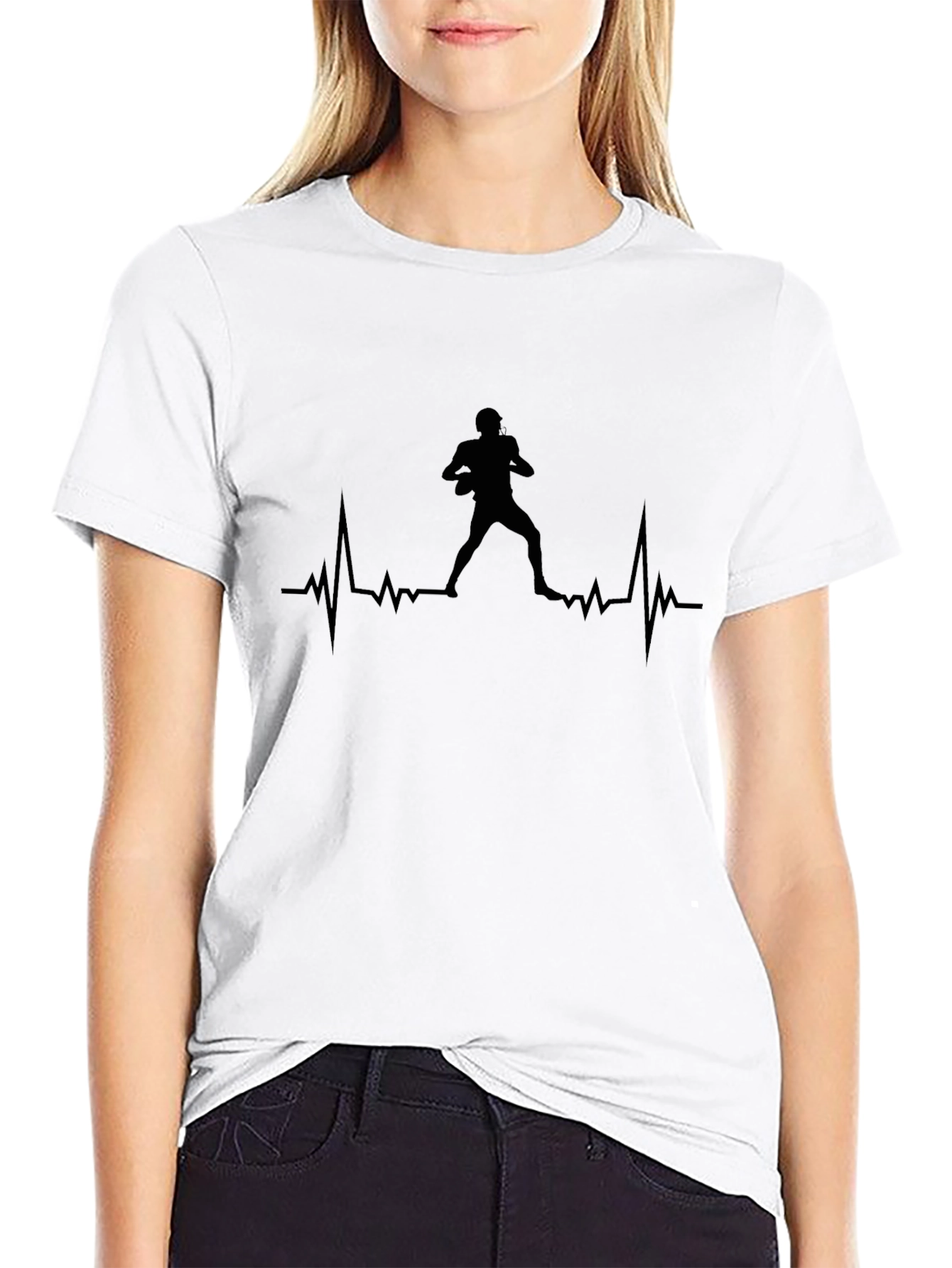 Football Heartbeat T-Shirt - Black Jersey