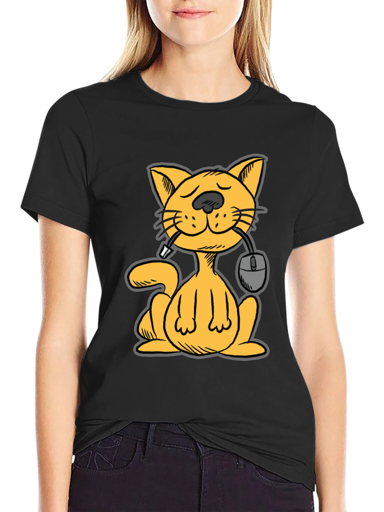 Cat Gamer Funny Graphic Tee - Black Cotton T-Shirt