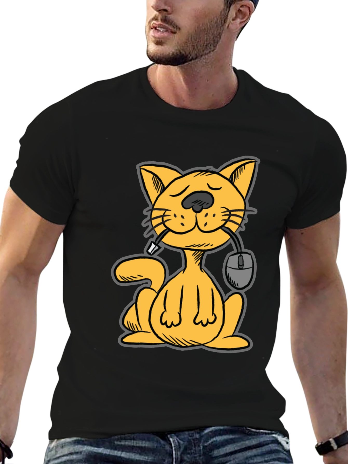 Cat Gamer Funny Graphic Tee - Black Cotton T-Shirt