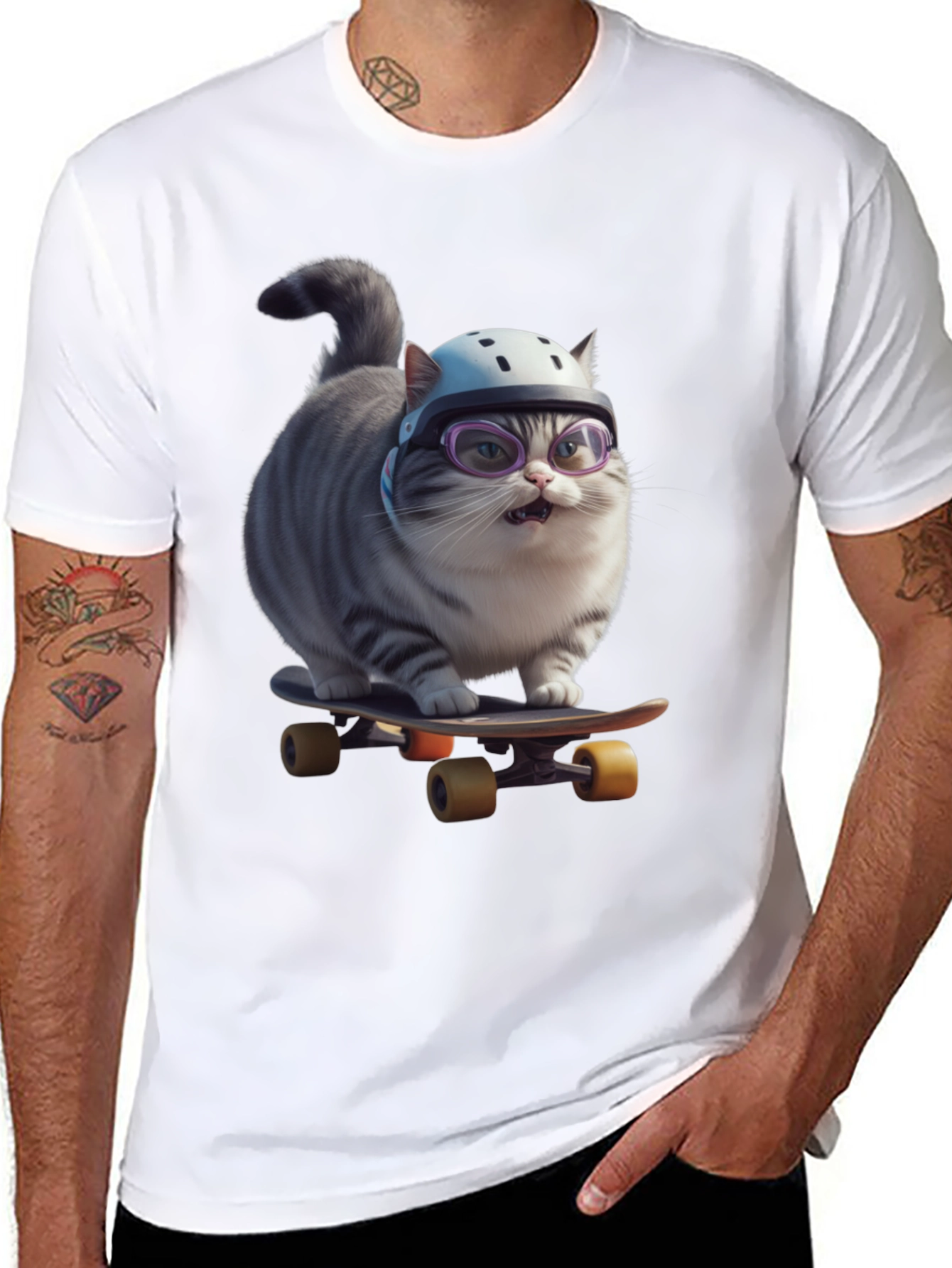 Cool Cat Skateboarder Graphic Tee
