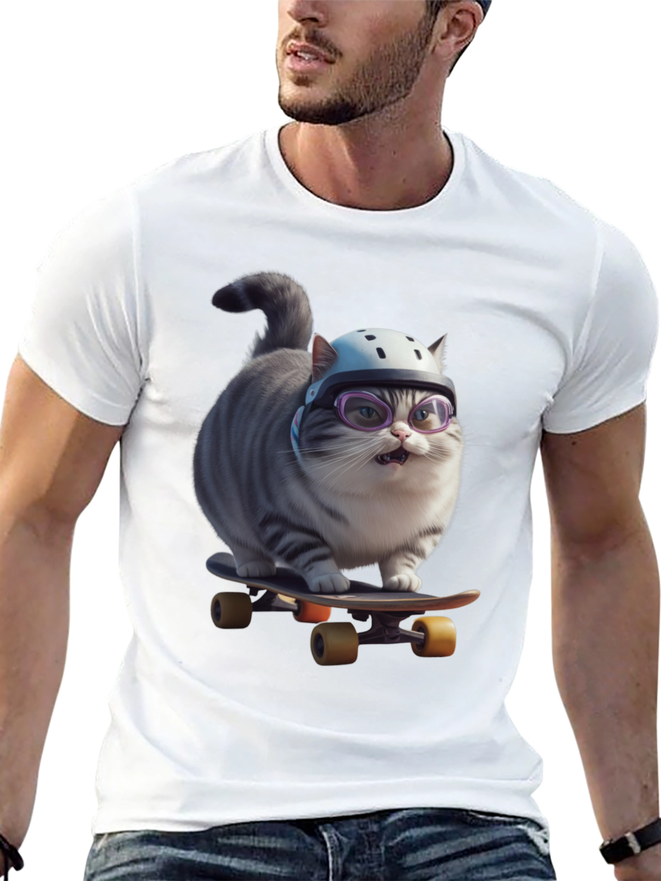 Cool Cat Skateboarder Graphic Tee