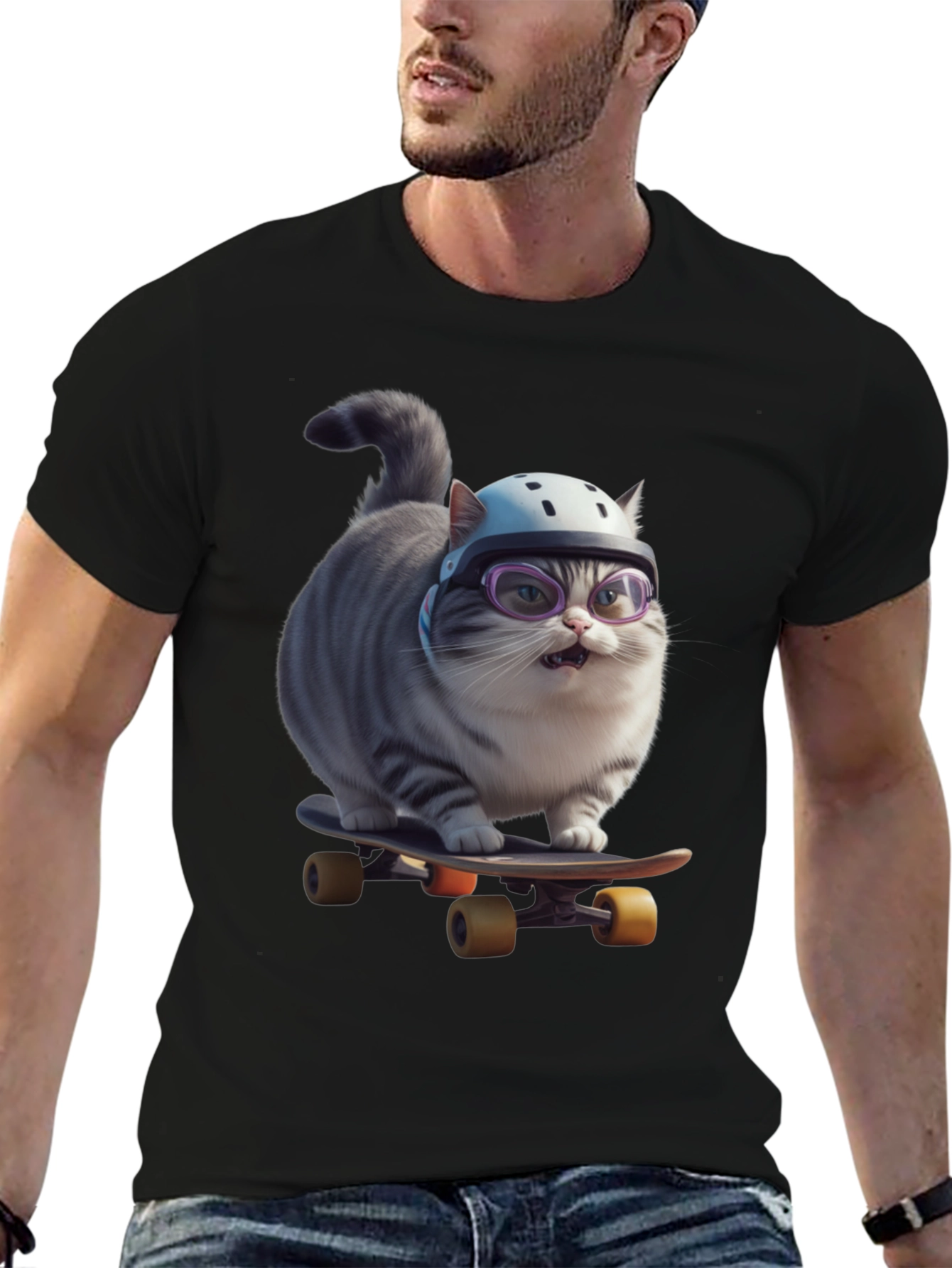 Cool Cat Skateboarder Graphic Tee