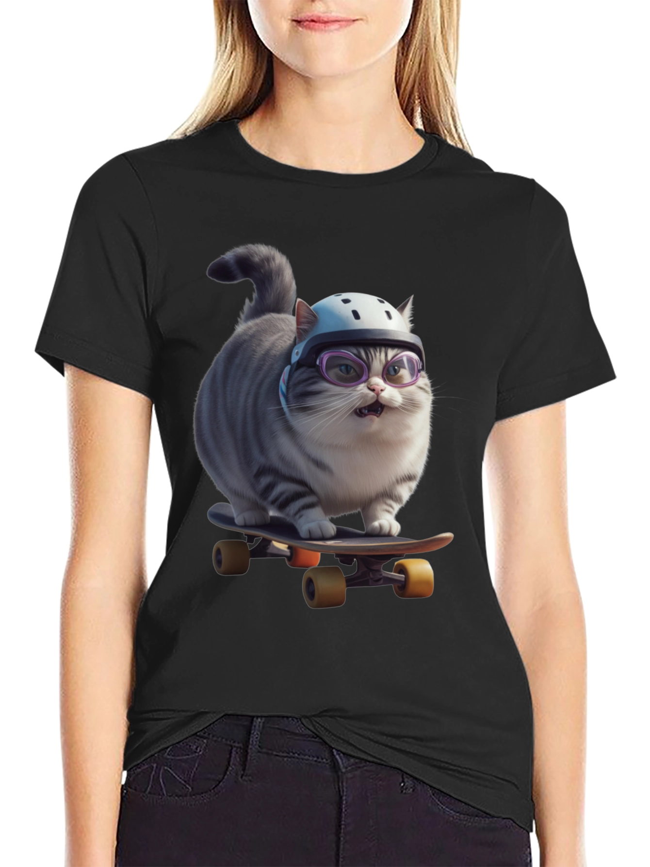 Cool Cat Skateboarder Graphic Tee