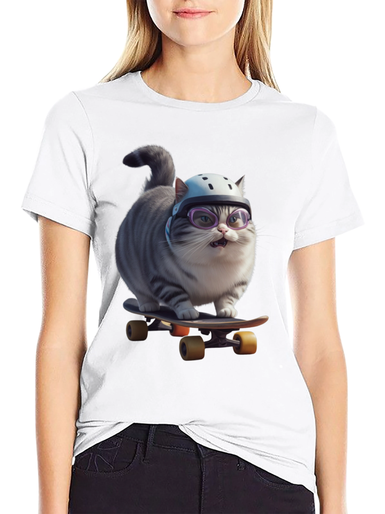 Cool Cat Skateboarder Graphic Tee