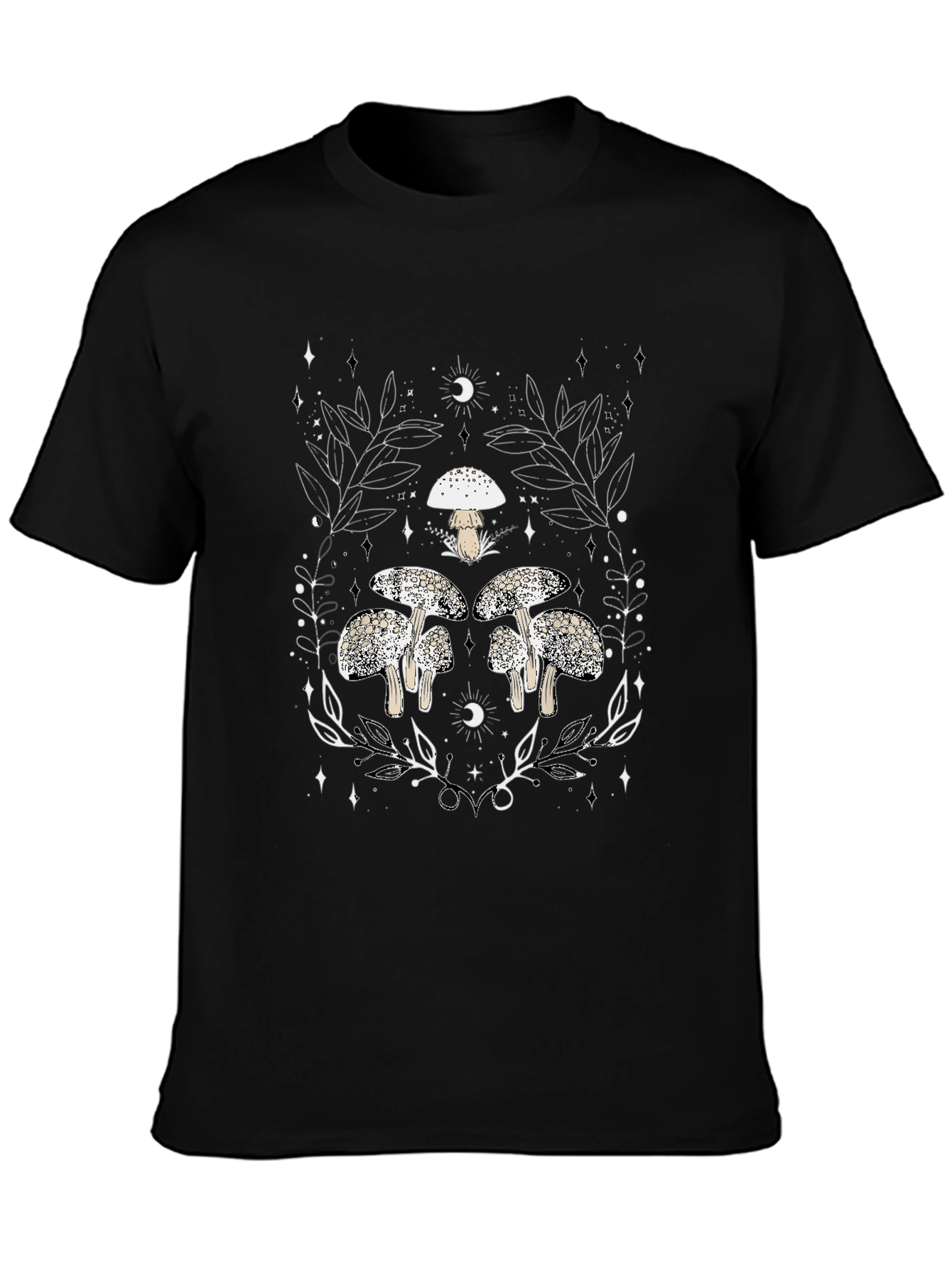 Mushroom Graphic Black Tee - Unique Nature Design