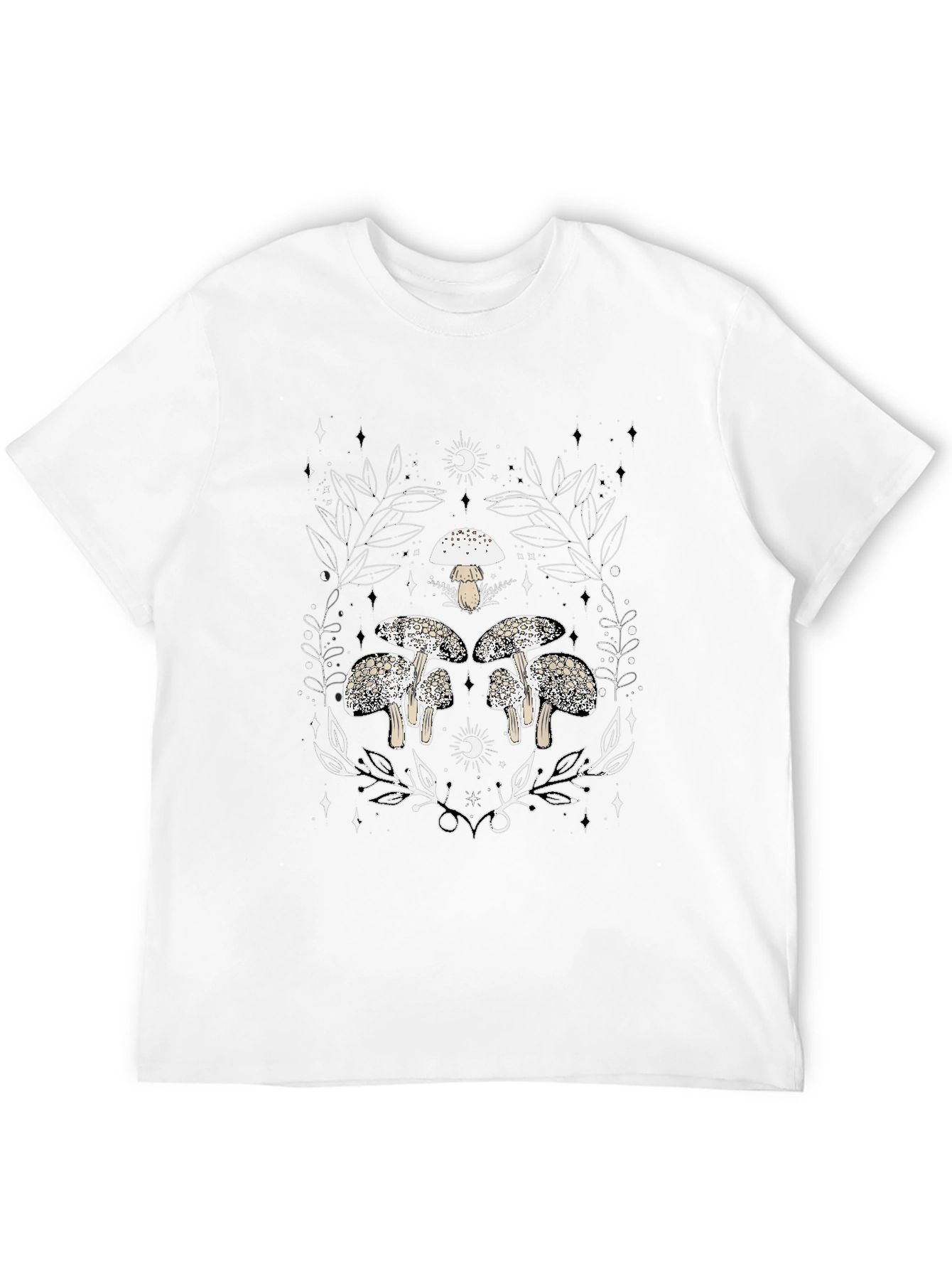 Mushroom Graphic Black Tee - Unique Nature Design