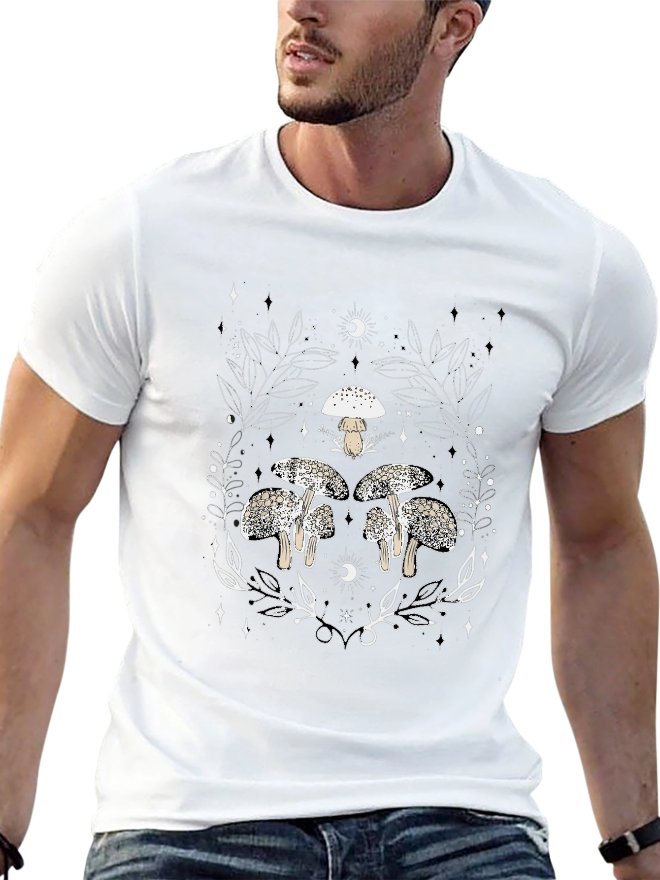 Mushroom Graphic Black Tee - Unique Nature Design