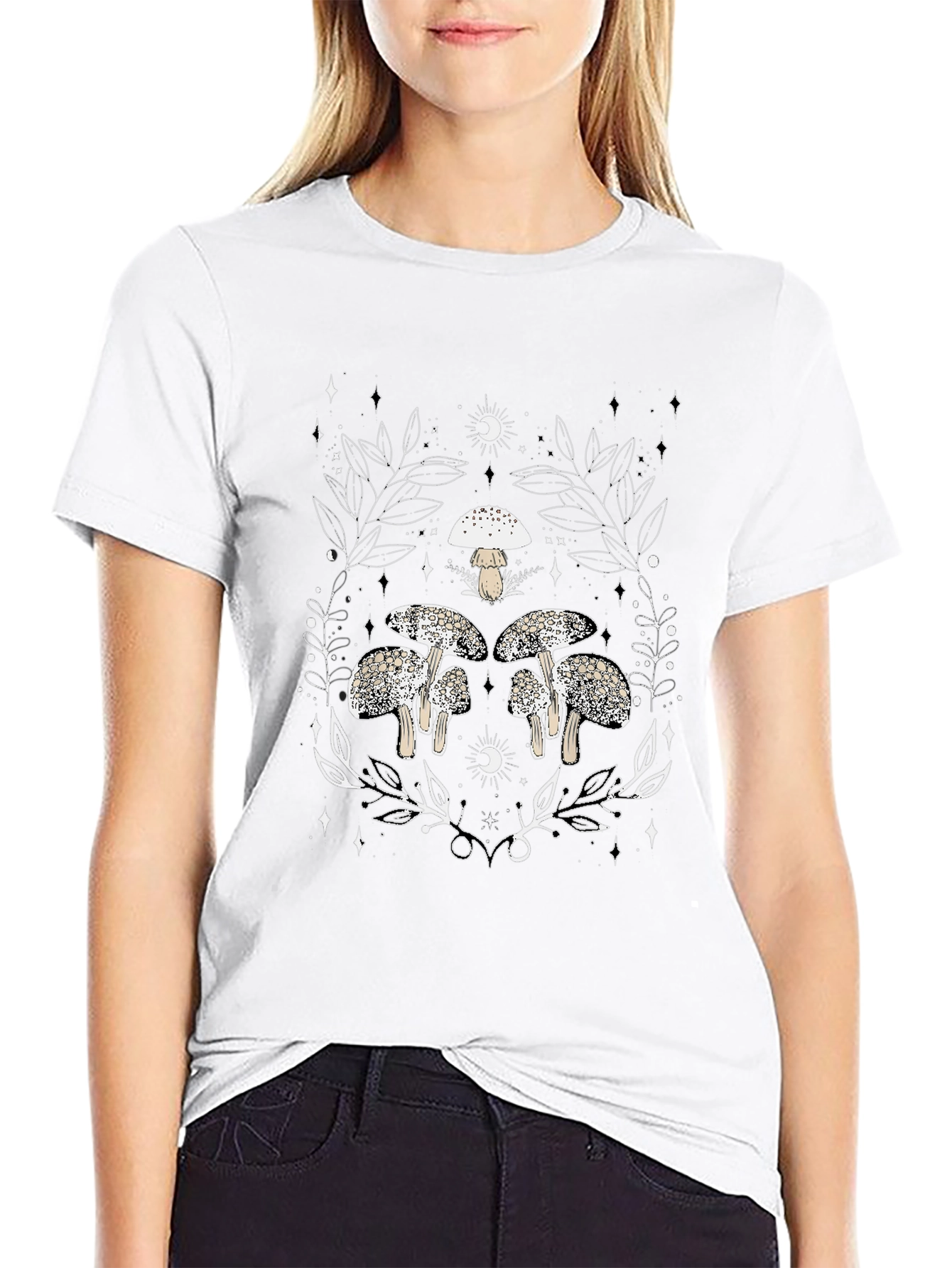 Mushroom Graphic Black Tee - Unique Nature Design