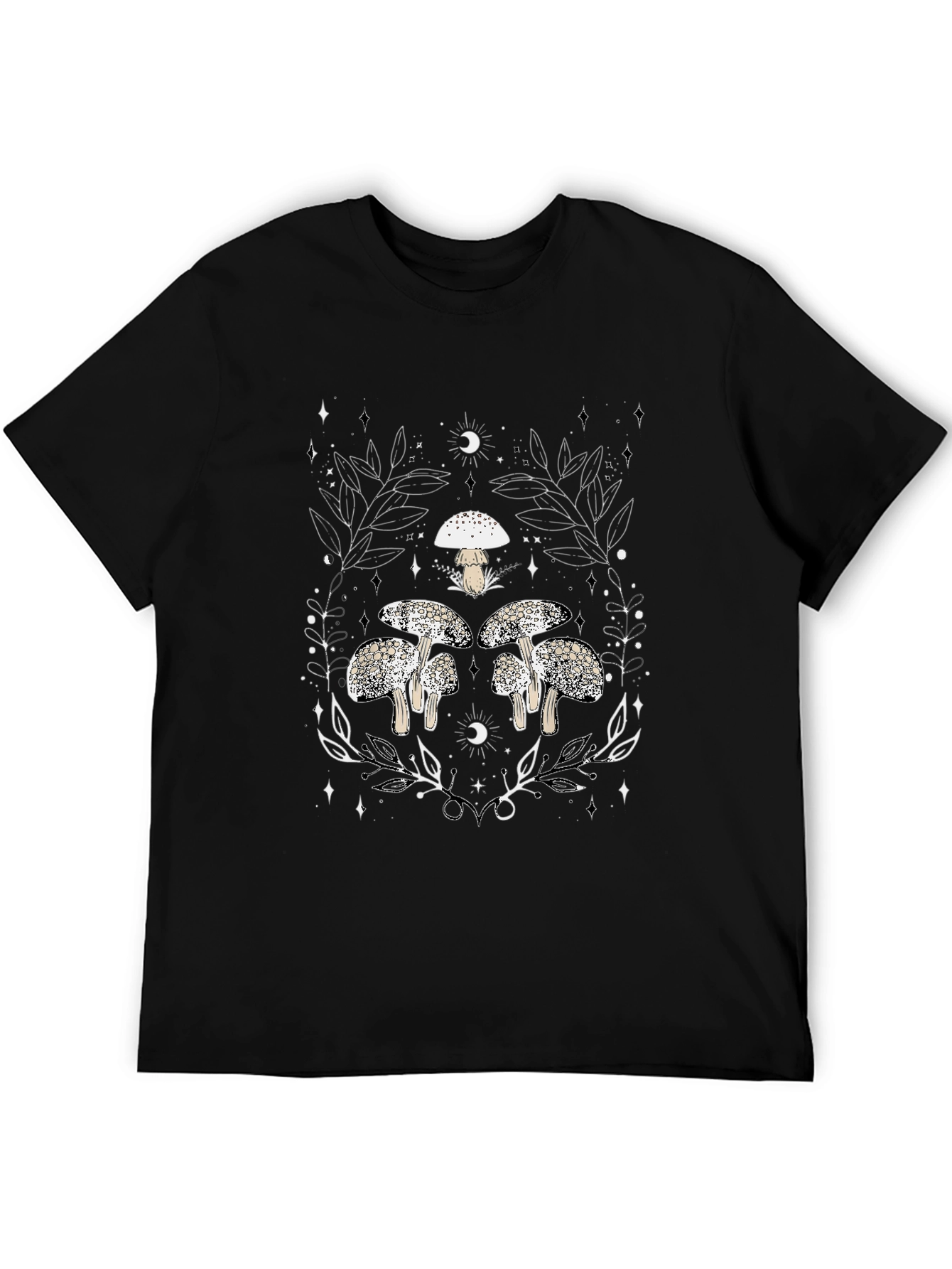 Mushroom Graphic Black Tee - Unique Nature Design