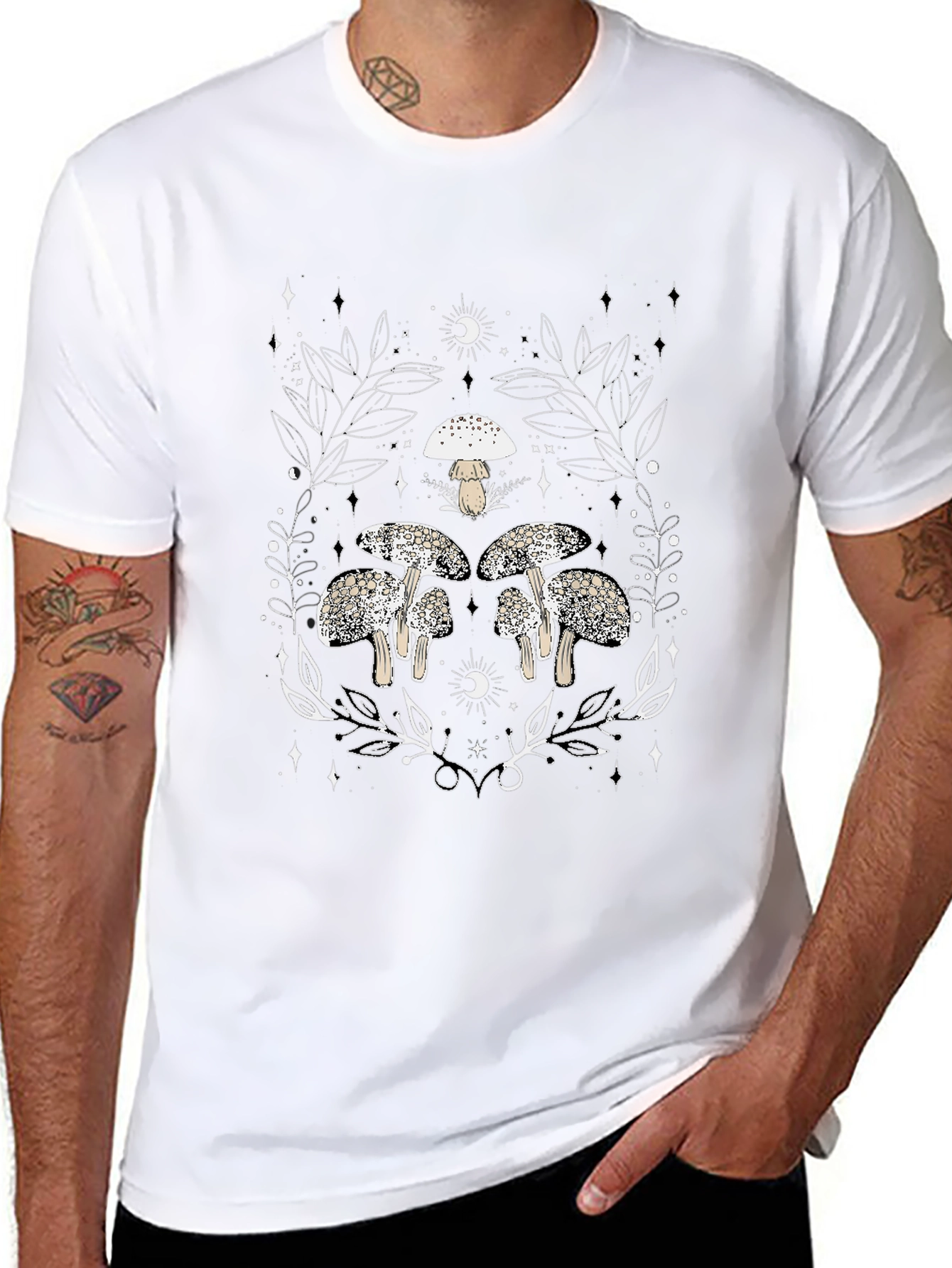 Mushroom Graphic Black Tee - Unique Nature Design