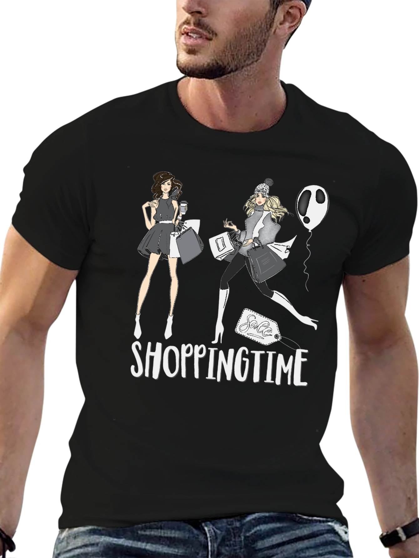 Shopping Time Black T-Shirt