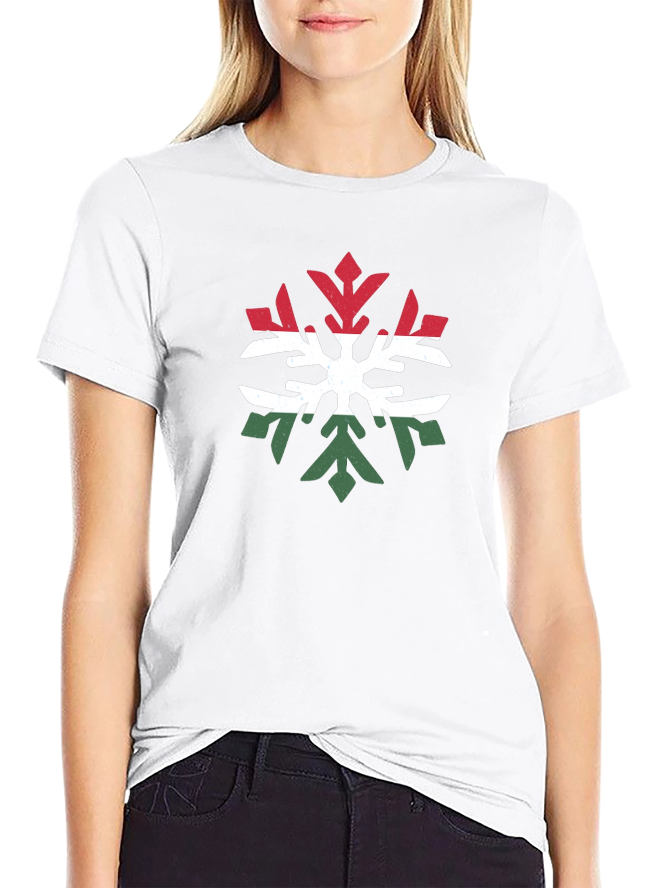 Hungary Flag Snowflake T-Shirt - Black