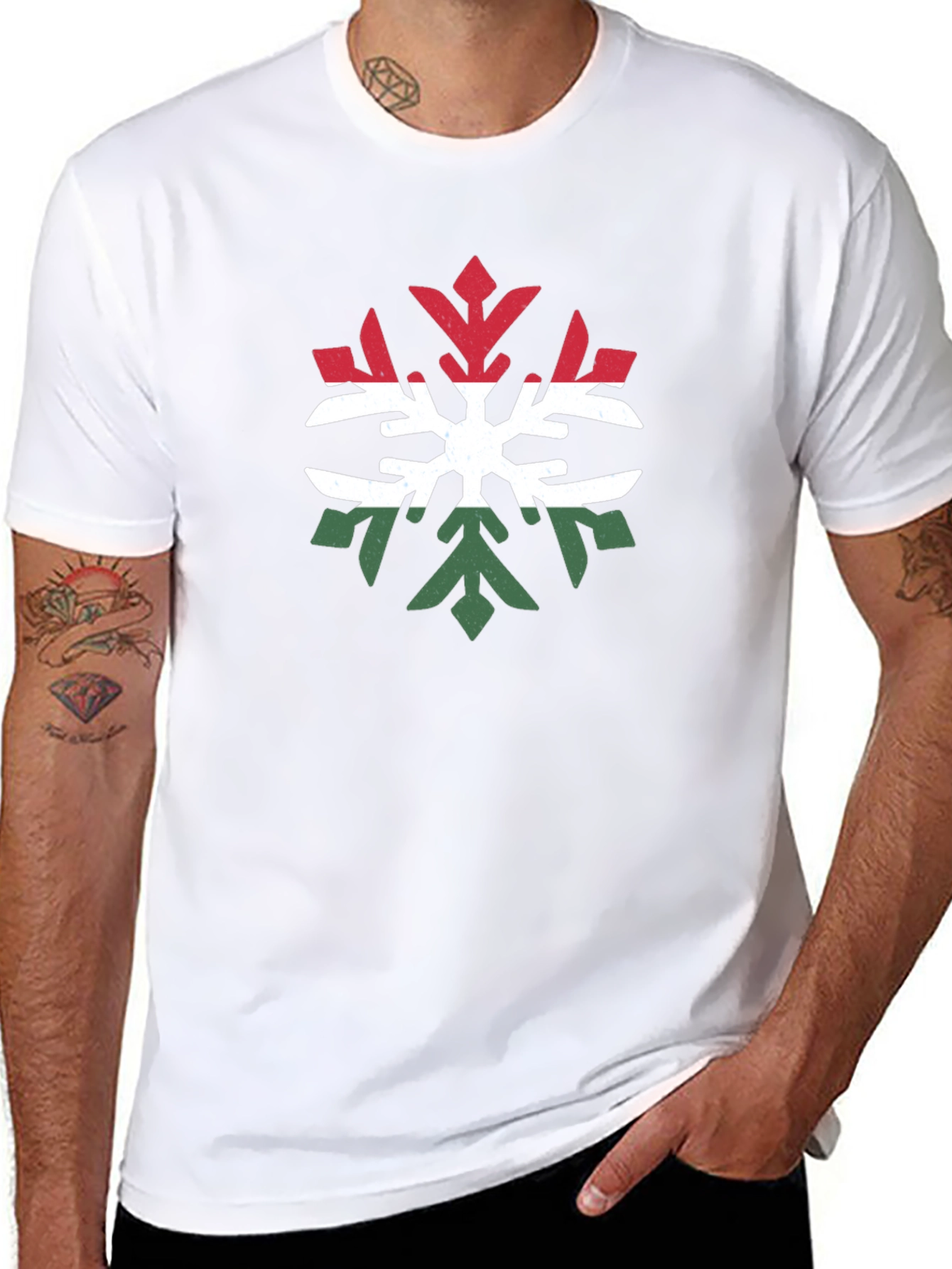 Hungary Flag Snowflake T-Shirt - Black