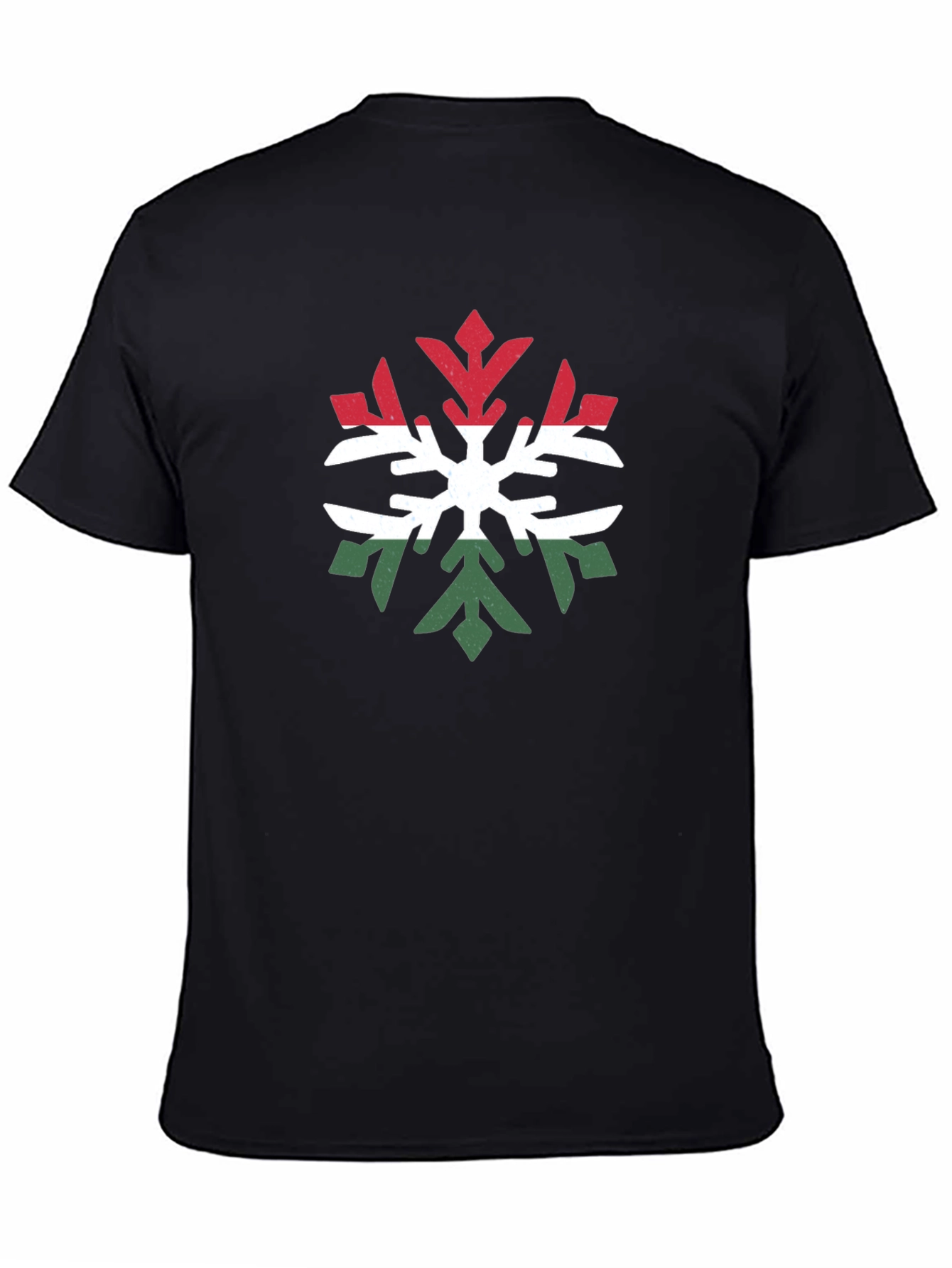 Hungary Flag Snowflake T-Shirt - Black