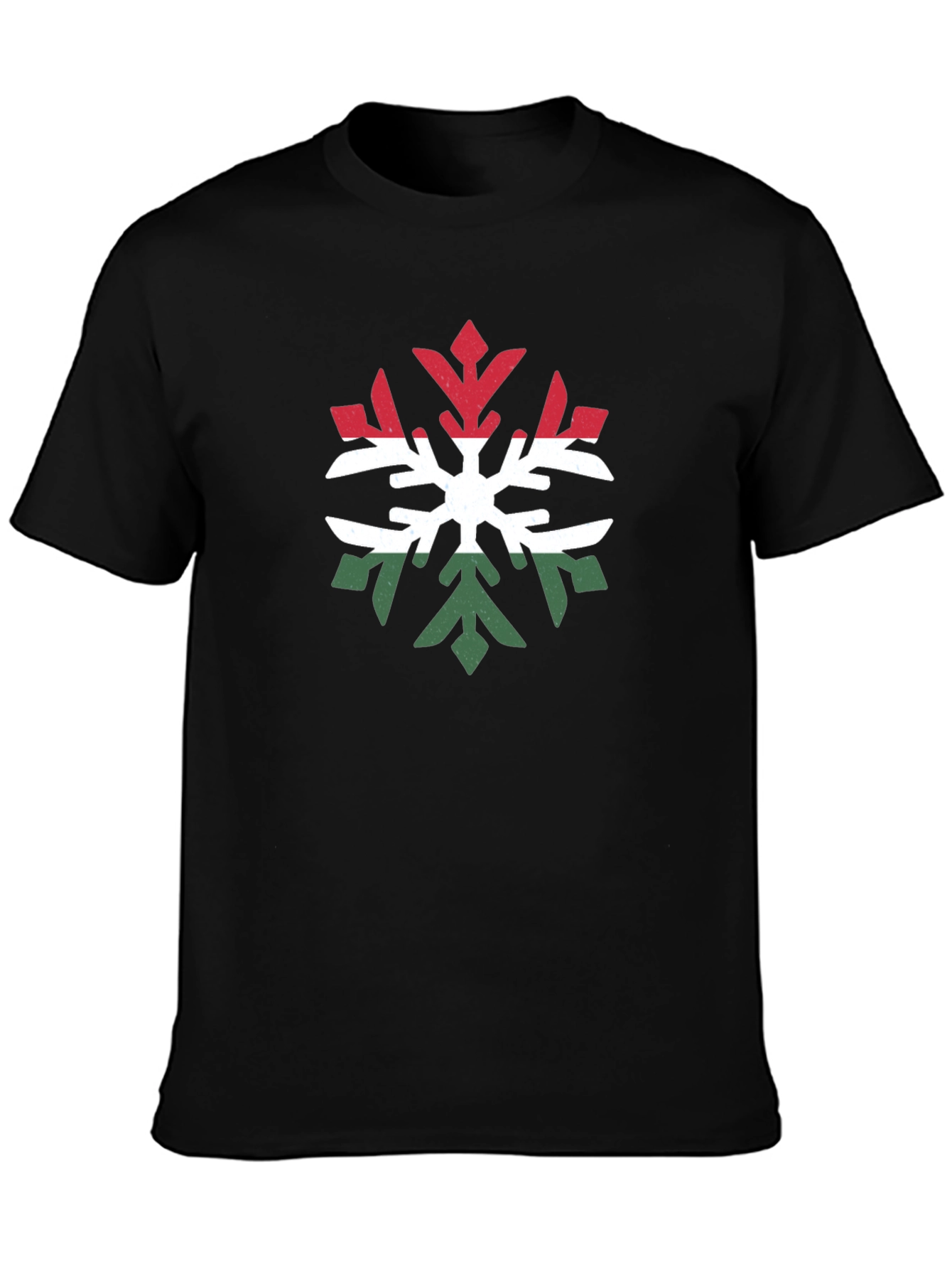 Hungary Flag Snowflake T-Shirt - Black