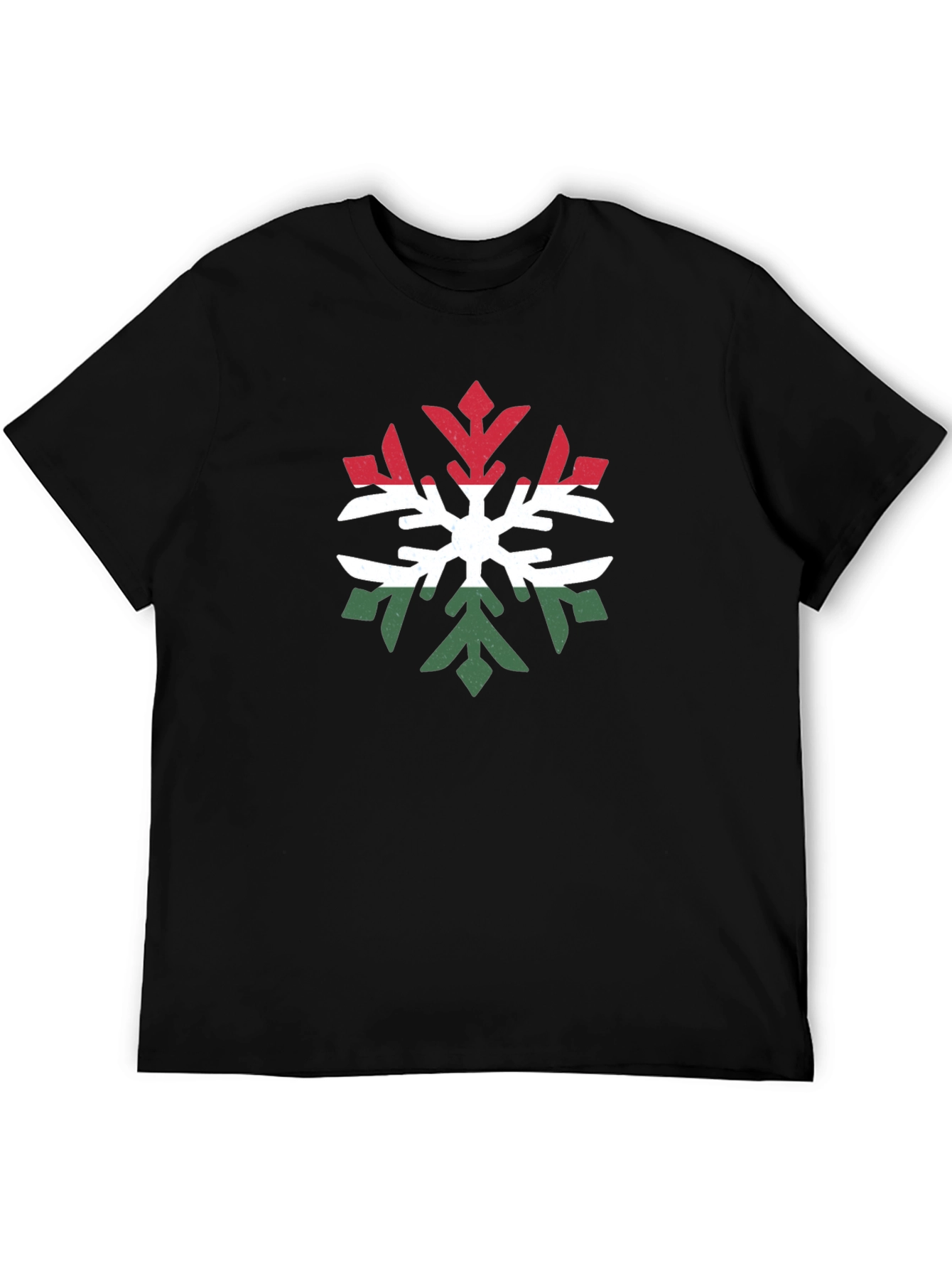 Hungary Flag Snowflake T-Shirt - Black
