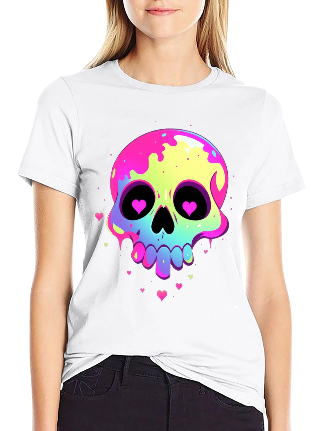 Neon Skull Heart Eyes Graphic Tee