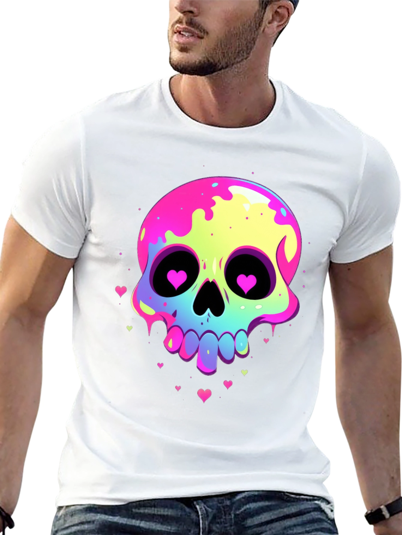 Neon Skull Heart Eyes Graphic Tee