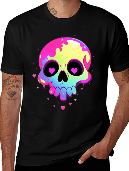 Neon Skull Heart Eyes Graphic Tee