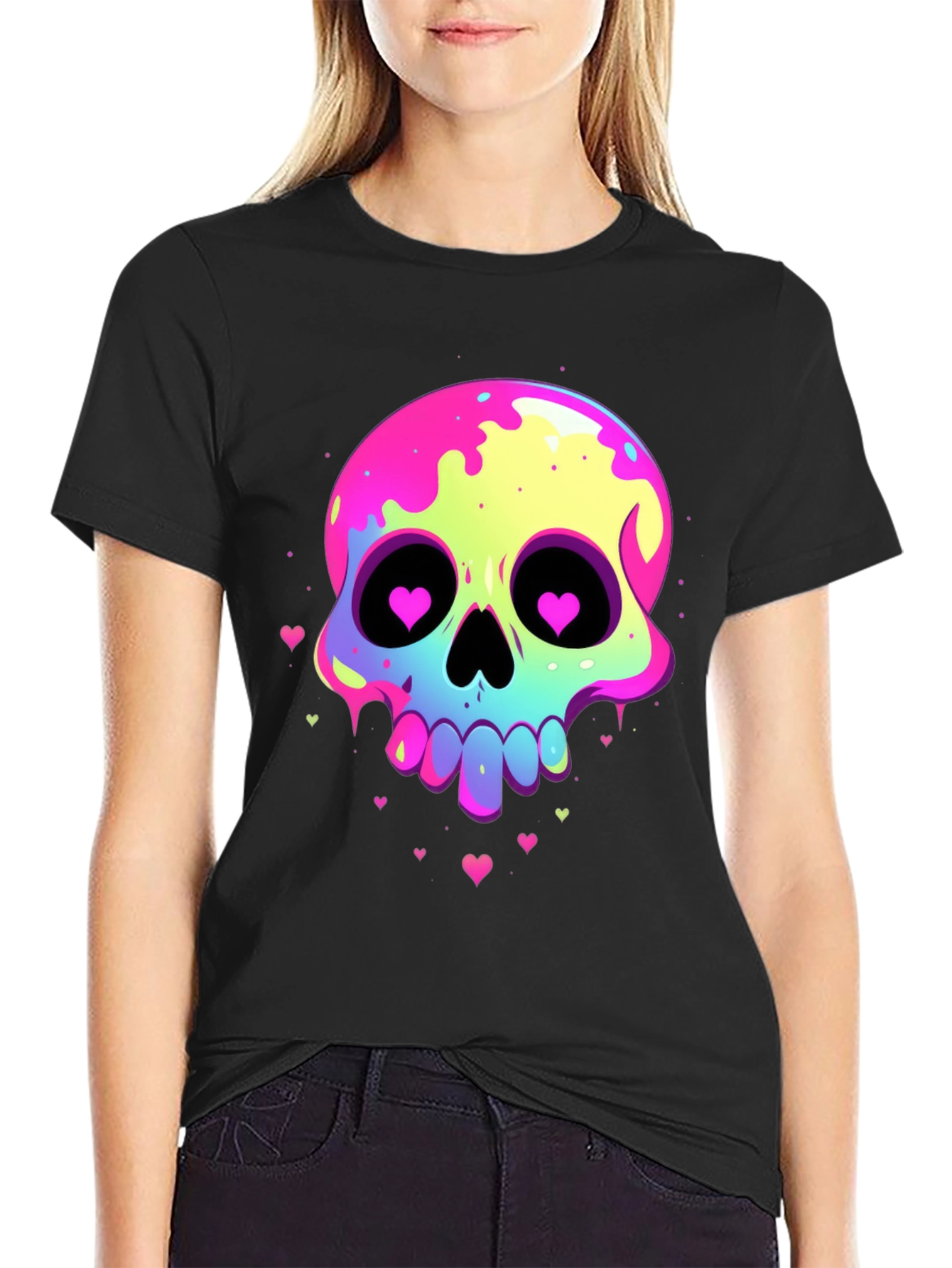 Neon Skull Heart Eyes Graphic Tee