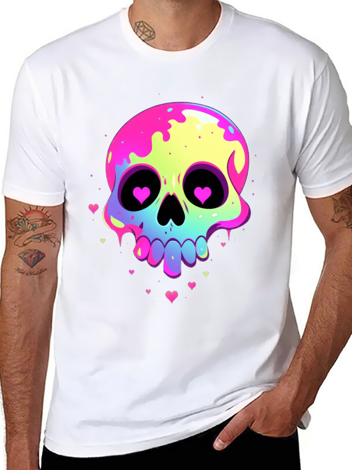 Neon Skull Heart Eyes Graphic Tee