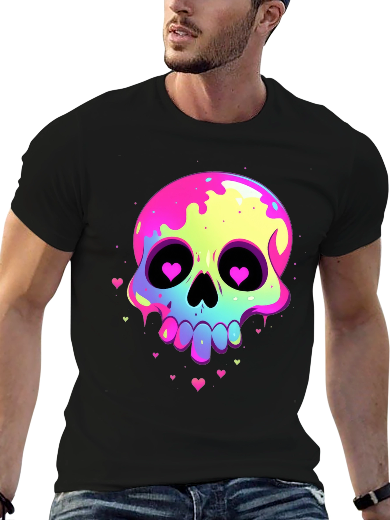 Neon Skull Heart Eyes Graphic Tee