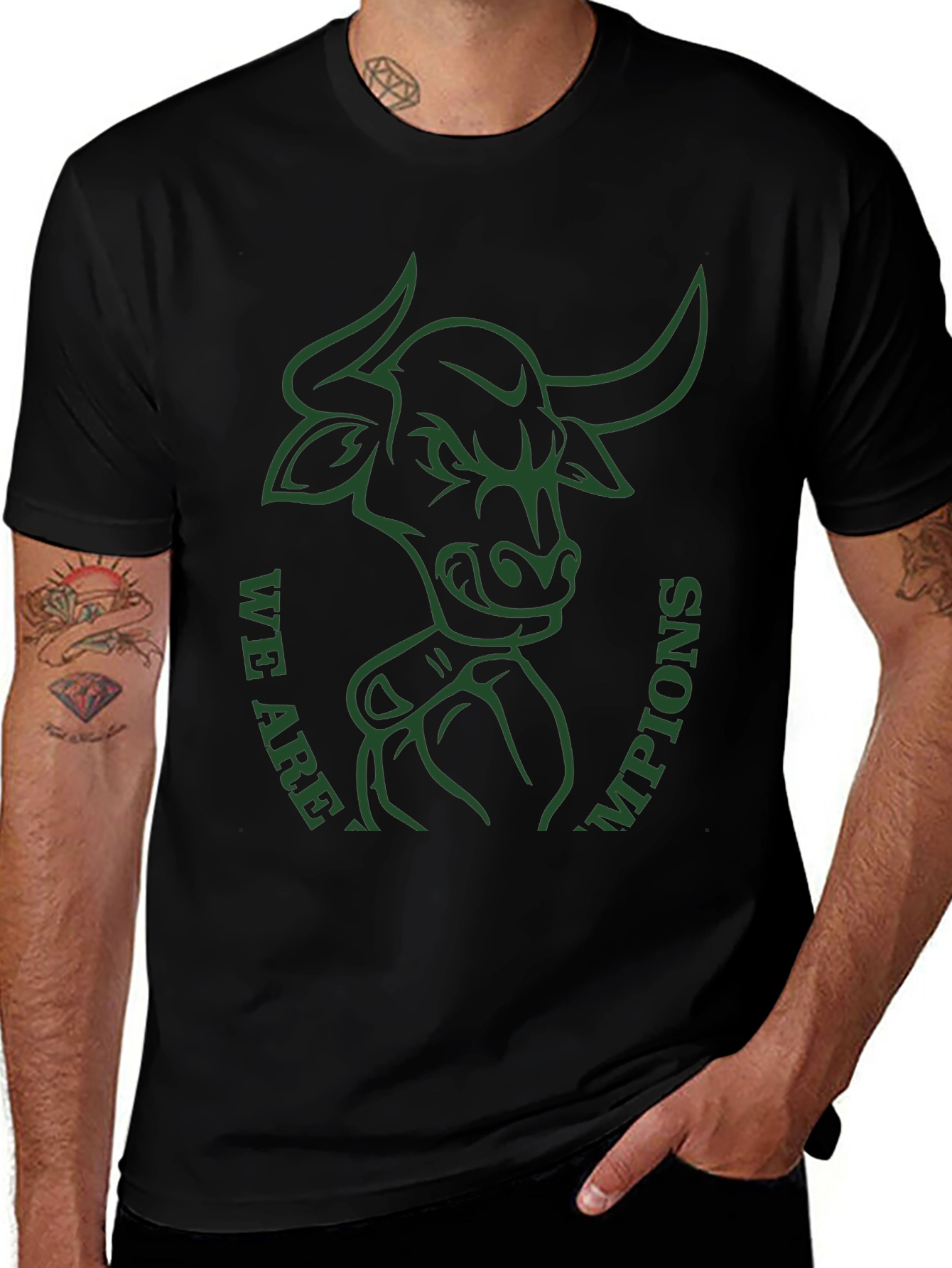 Bull Champions Graphic Tee - Black Cotton T-Shirt
