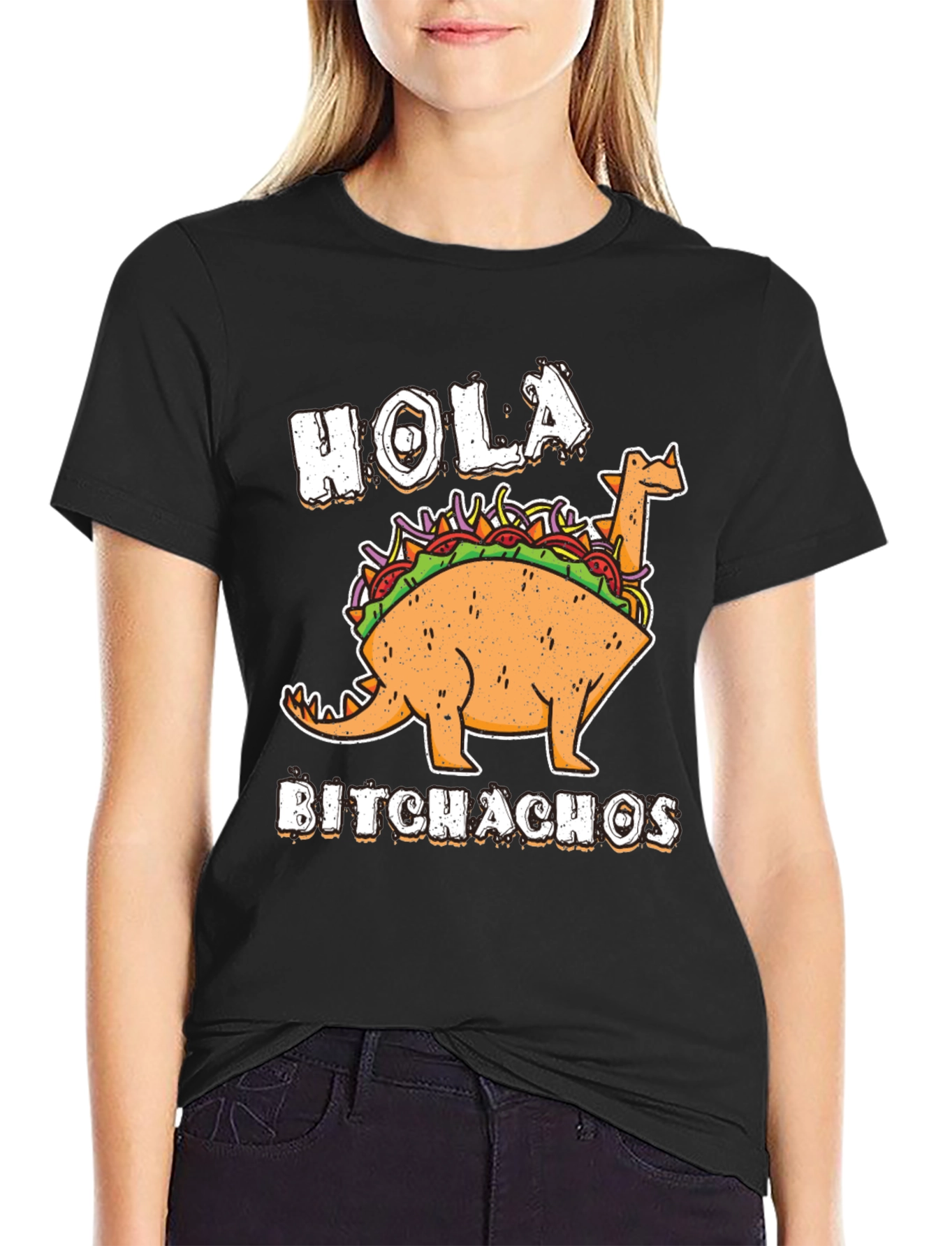 Hola Bitchachos T-Shirt - Funny Dino Taco