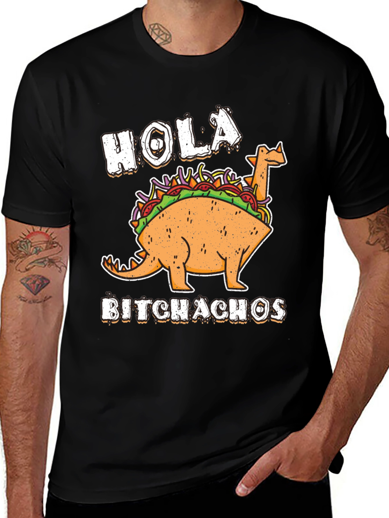 Hola Bitchachos T-Shirt - Funny Dino Taco