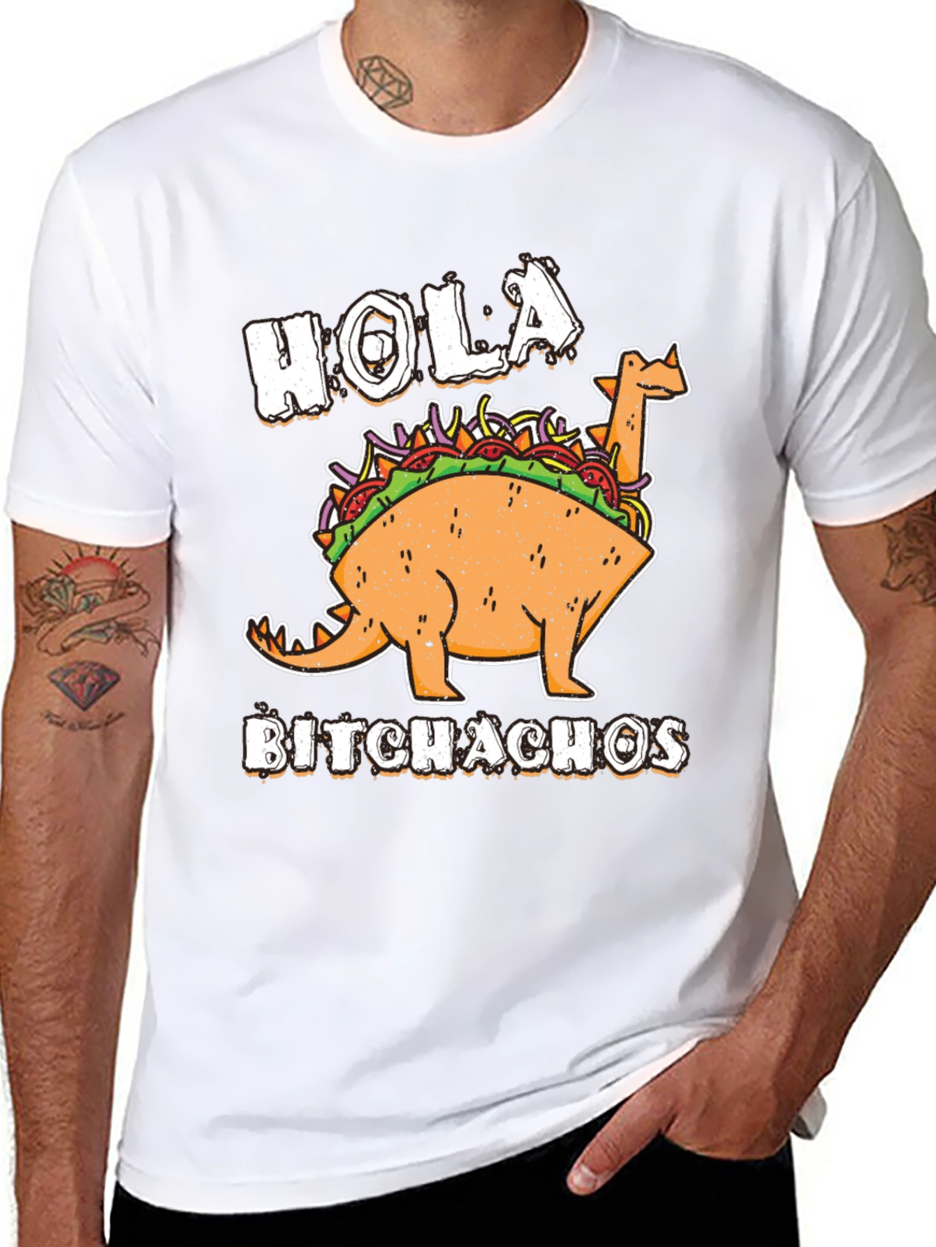 Hola Bitchachos T-Shirt - Funny Dino Taco