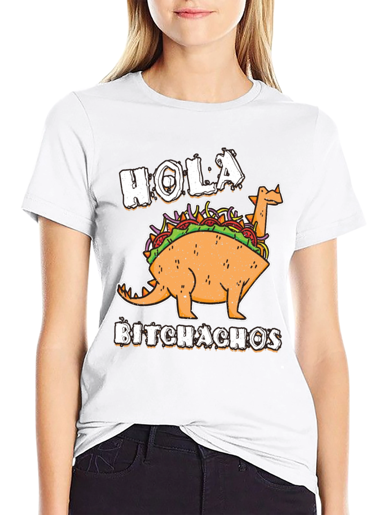 Hola Bitchachos T-Shirt - Funny Dino Taco