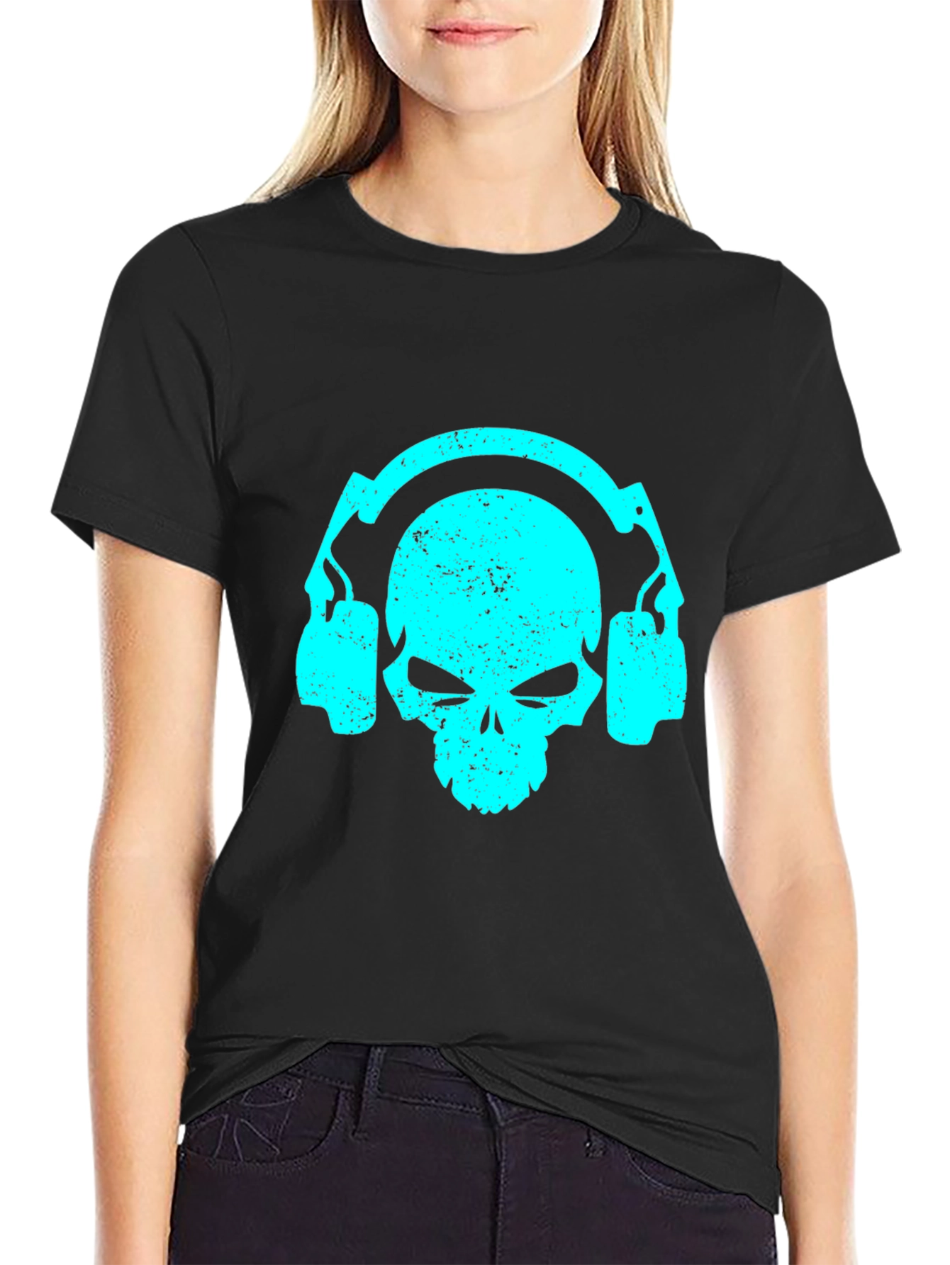 Skull Headphones Graphic Tee - Black