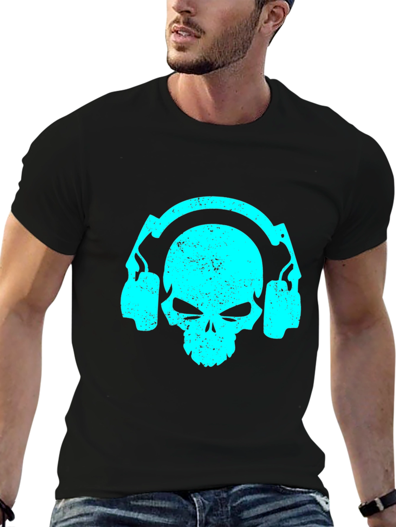 Skull Headphones Graphic Tee - Black
