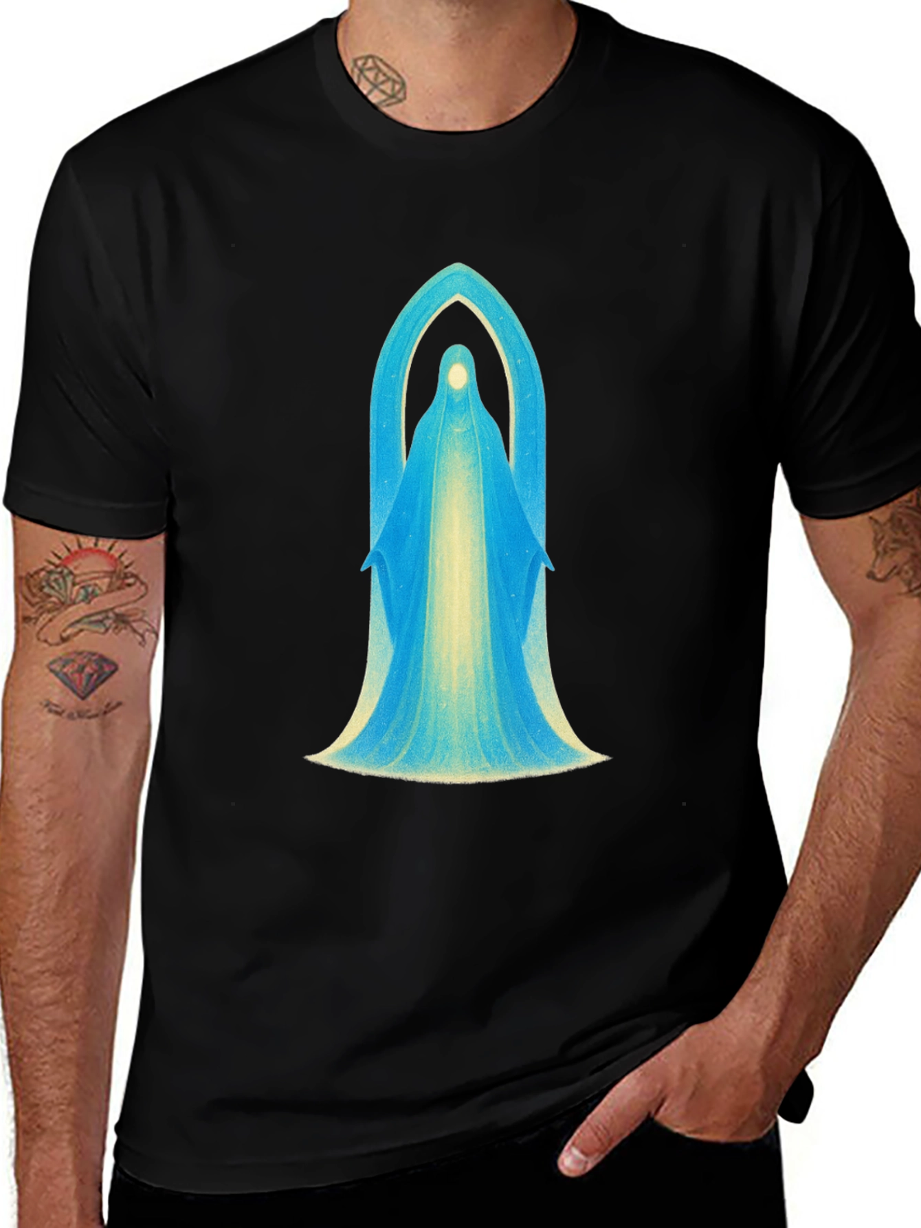 Mystical Virgin Mary Graphic Black T-Shirt