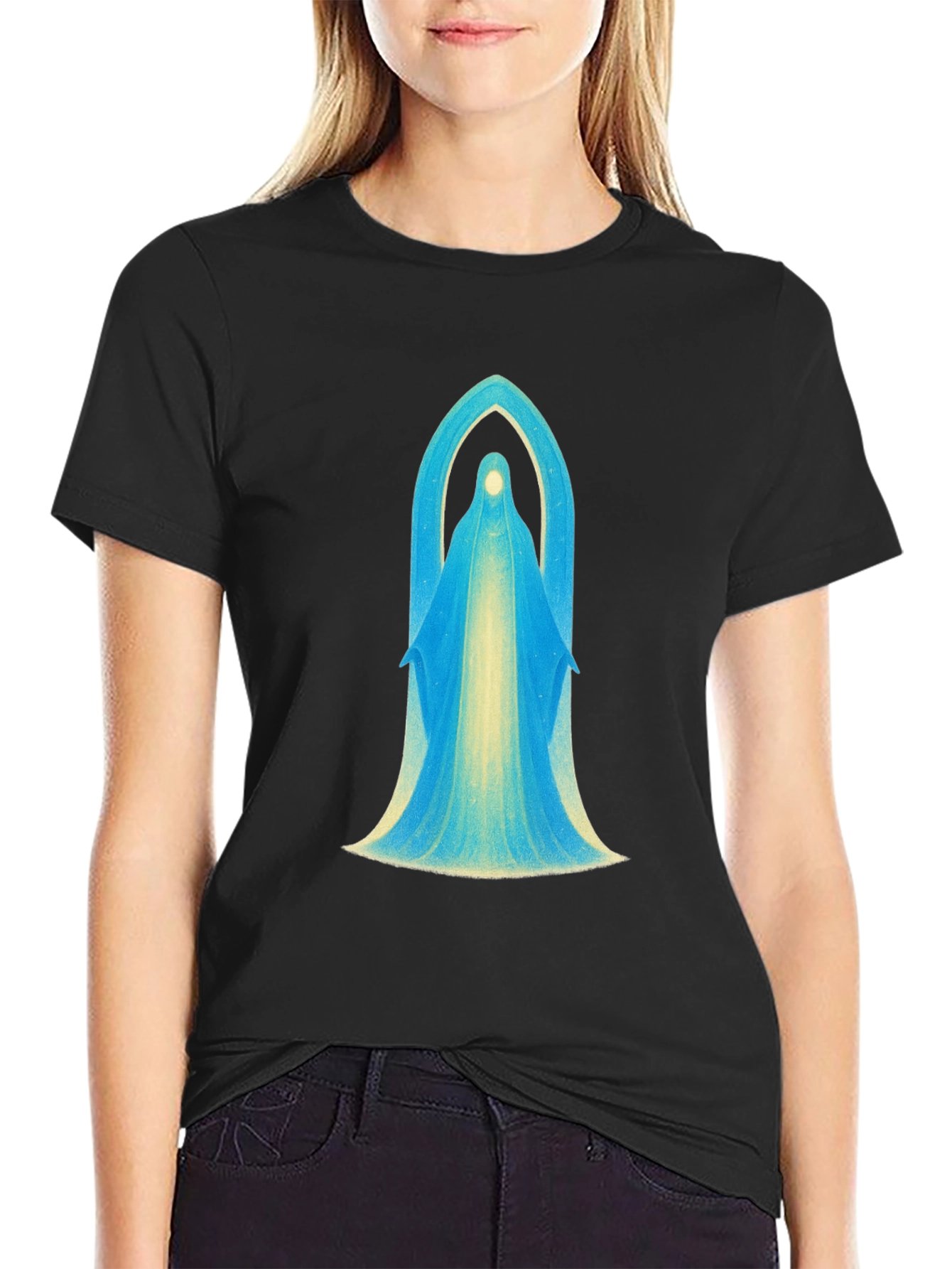 Mystical Virgin Mary Graphic Black T-Shirt