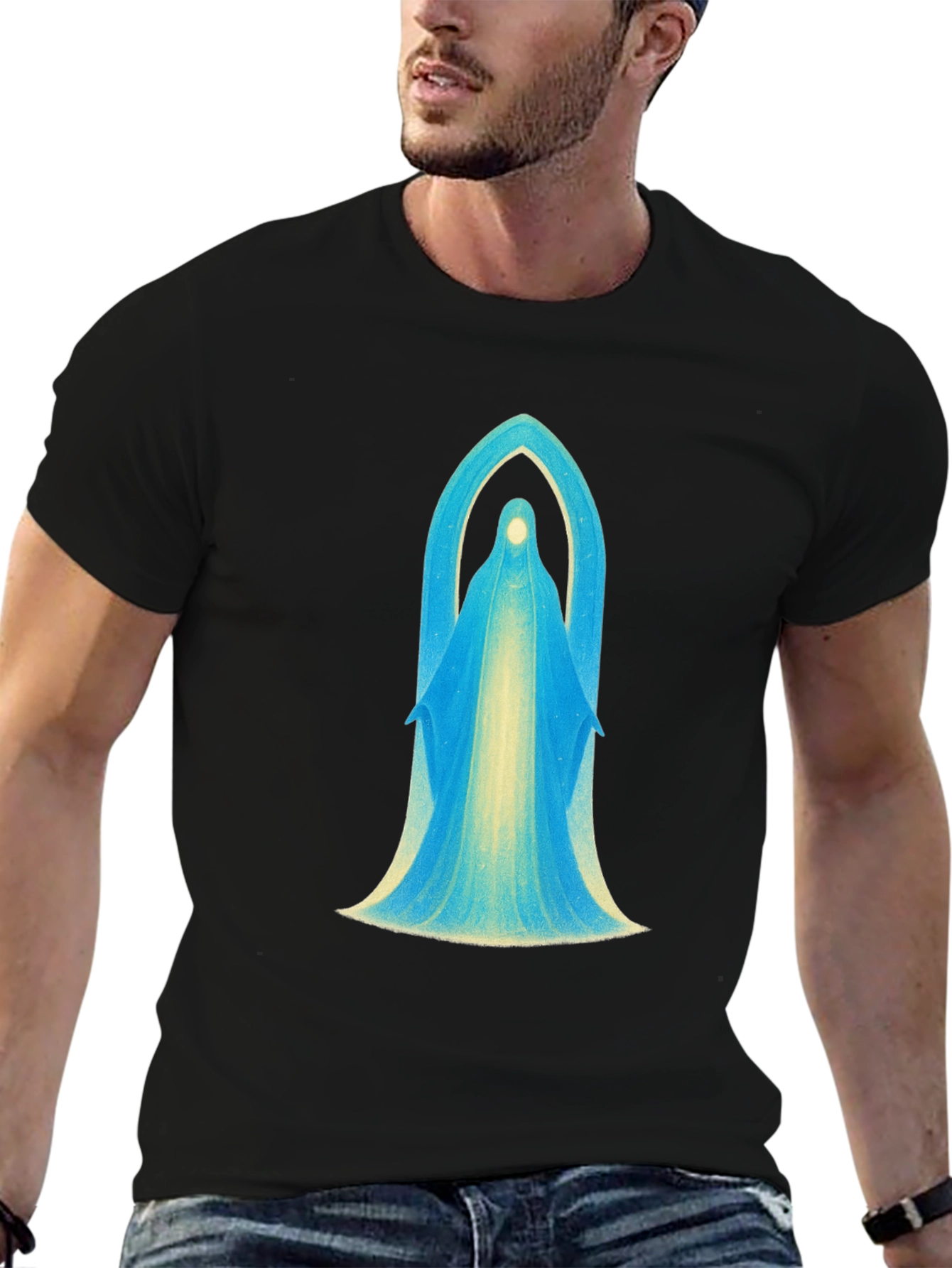 Mystical Virgin Mary Graphic Black T-Shirt