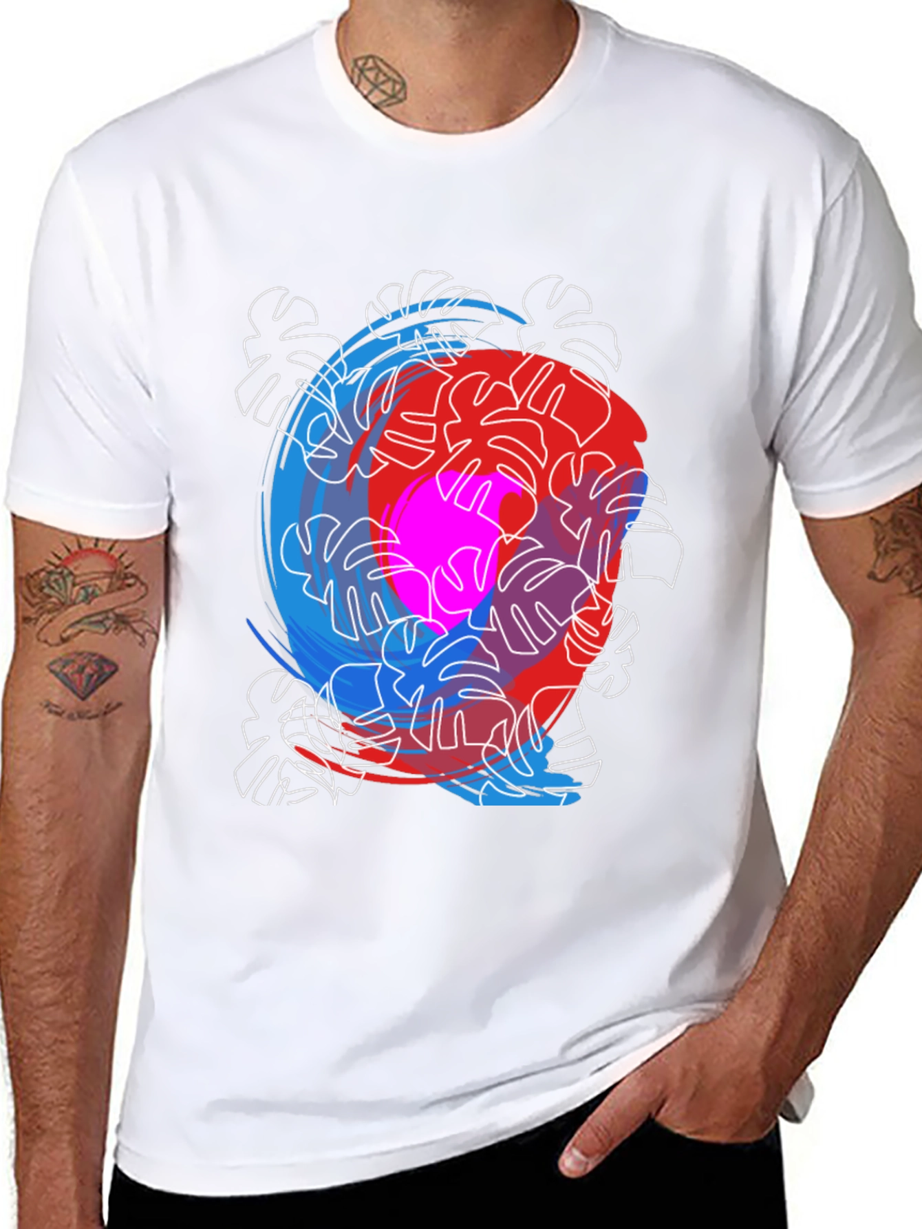 Abstract Monstera Leaf Print Tee